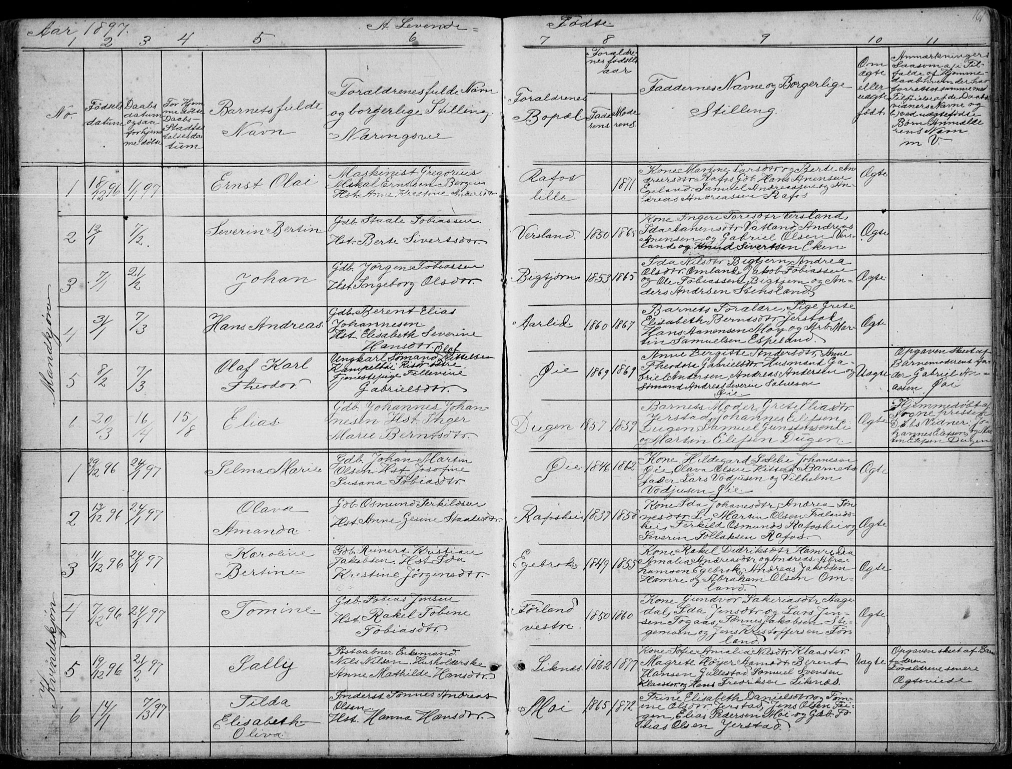 Kvinesdal sokneprestkontor, AV/SAK-1111-0026/F/Fb/Fbb/L0002: Parish register (copy) no. B 2, 1873-1897, p. 161