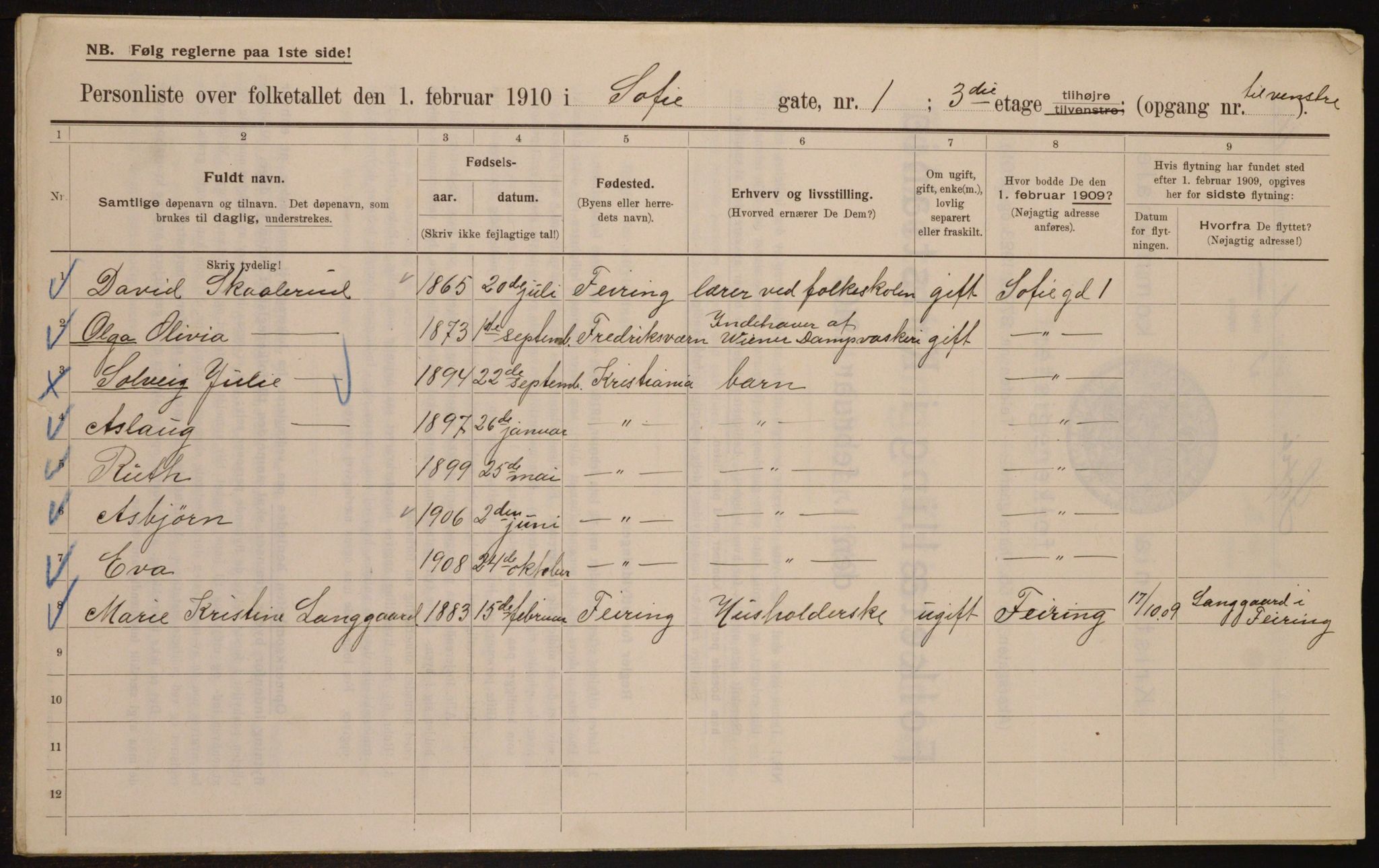 OBA, Municipal Census 1910 for Kristiania, 1910, p. 94054