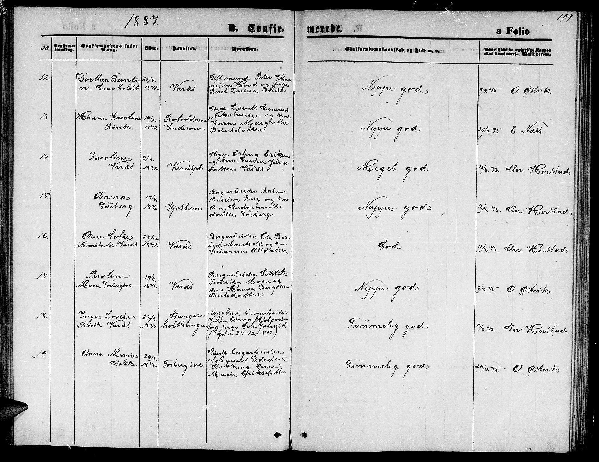 Ministerialprotokoller, klokkerbøker og fødselsregistre - Nord-Trøndelag, AV/SAT-A-1458/722/L0225: Parish register (copy) no. 722C01, 1871-1888, p. 109