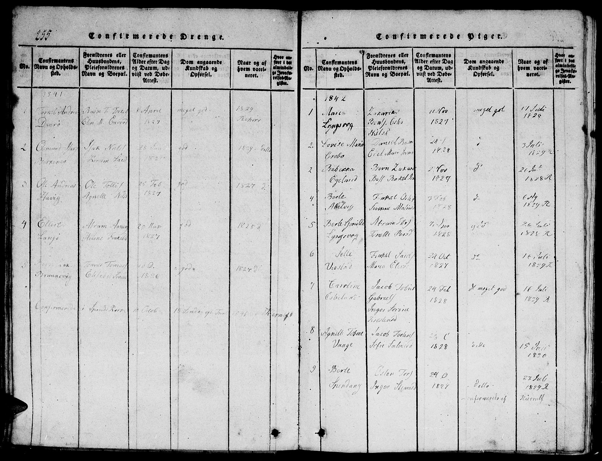 Herad sokneprestkontor, SAK/1111-0018/F/Fb/Fbb/L0001: Parish register (copy) no. B 1, 1815-1852, p. 255