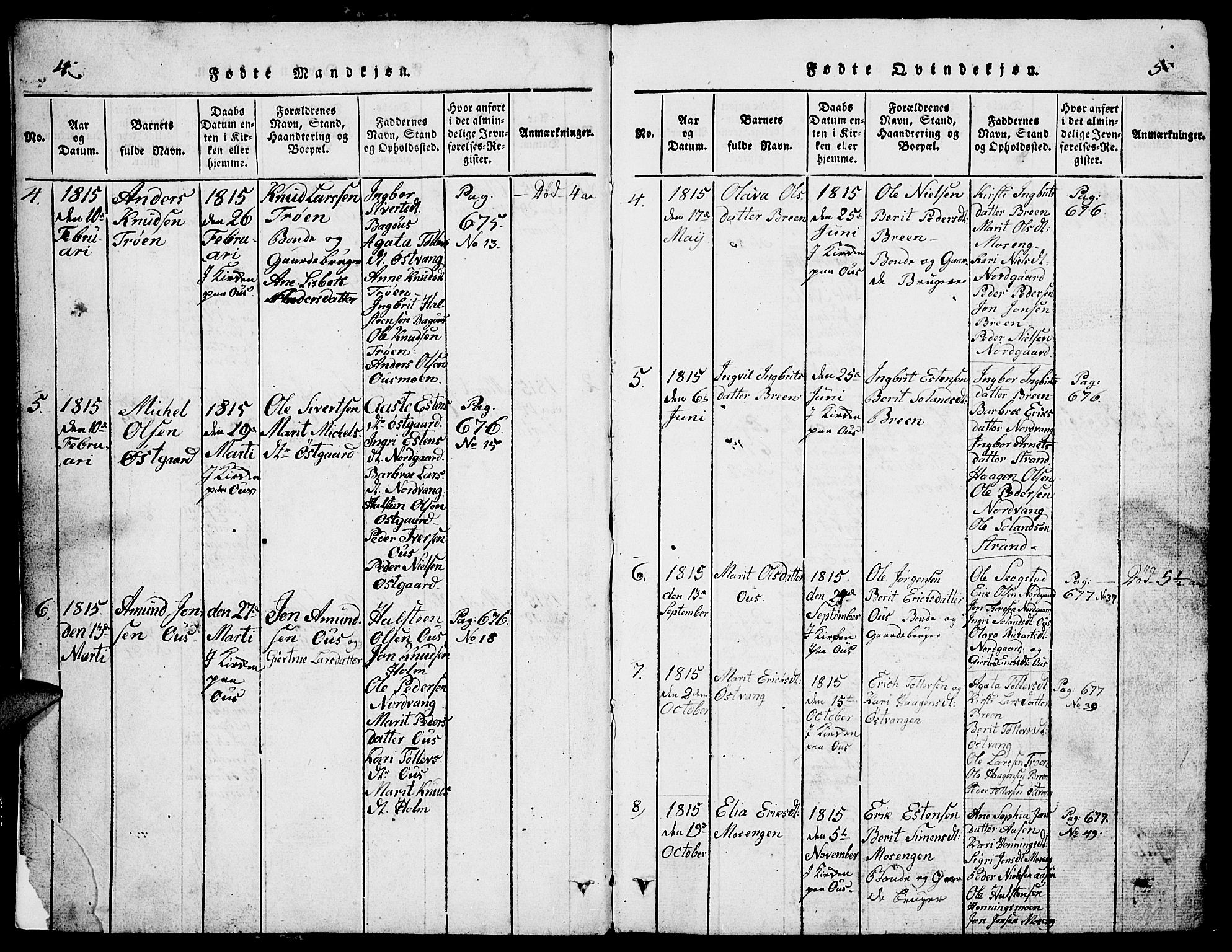 Tolga prestekontor, AV/SAH-PREST-062/L/L0002: Parish register (copy) no. 2, 1815-1844, p. 4-5