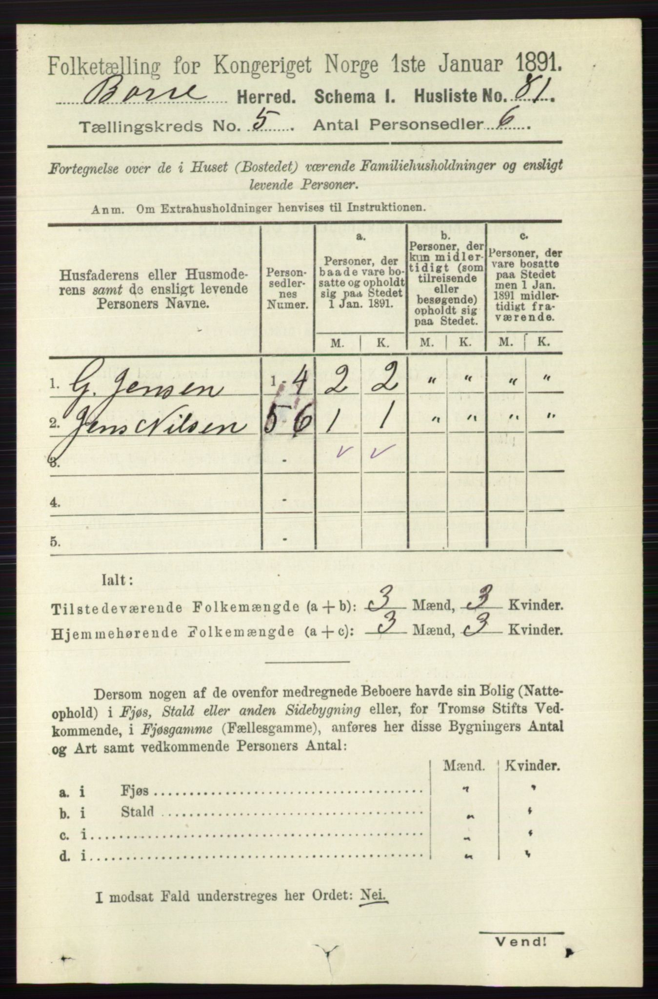 RA, 1891 census for 0717 Borre, 1891, p. 2003