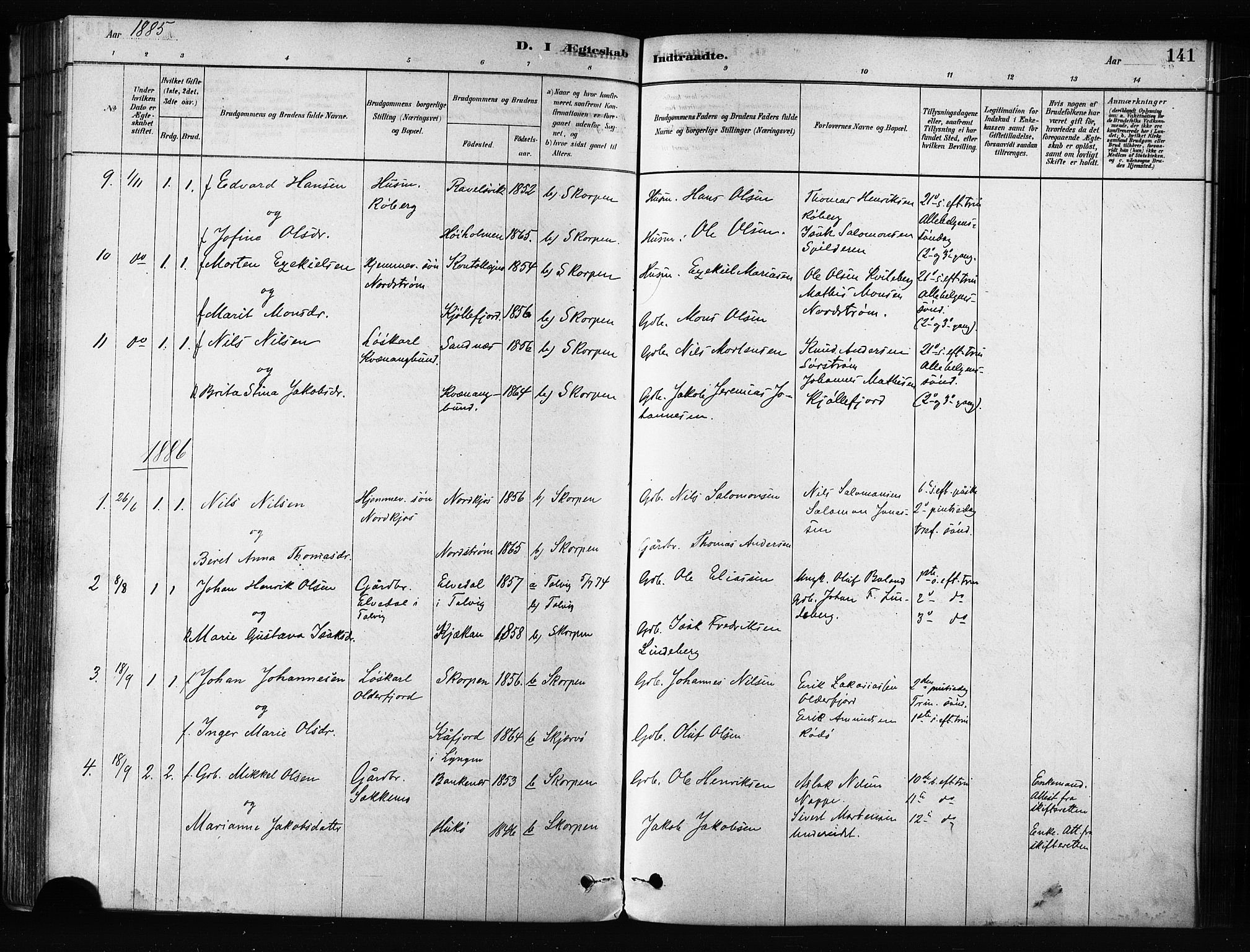 Skjervøy sokneprestkontor, SATØ/S-1300/H/Ha/Haa/L0012kirke: Parish register (official) no. 12, 1878-1891, p. 141