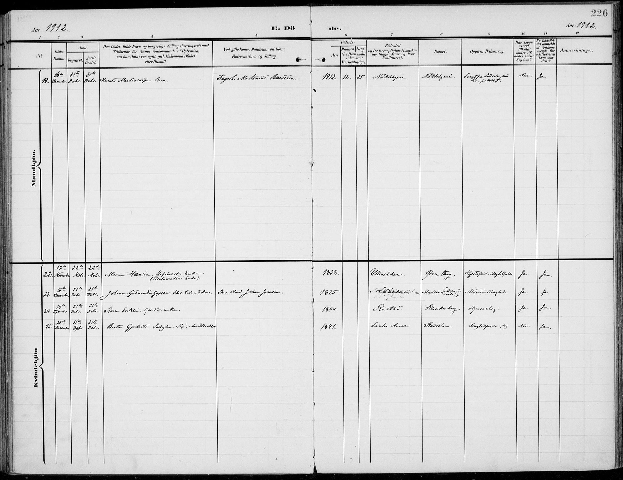 Jevnaker prestekontor, AV/SAH-PREST-116/H/Ha/Haa/L0011: Parish register (official) no. 11, 1902-1913, p. 226