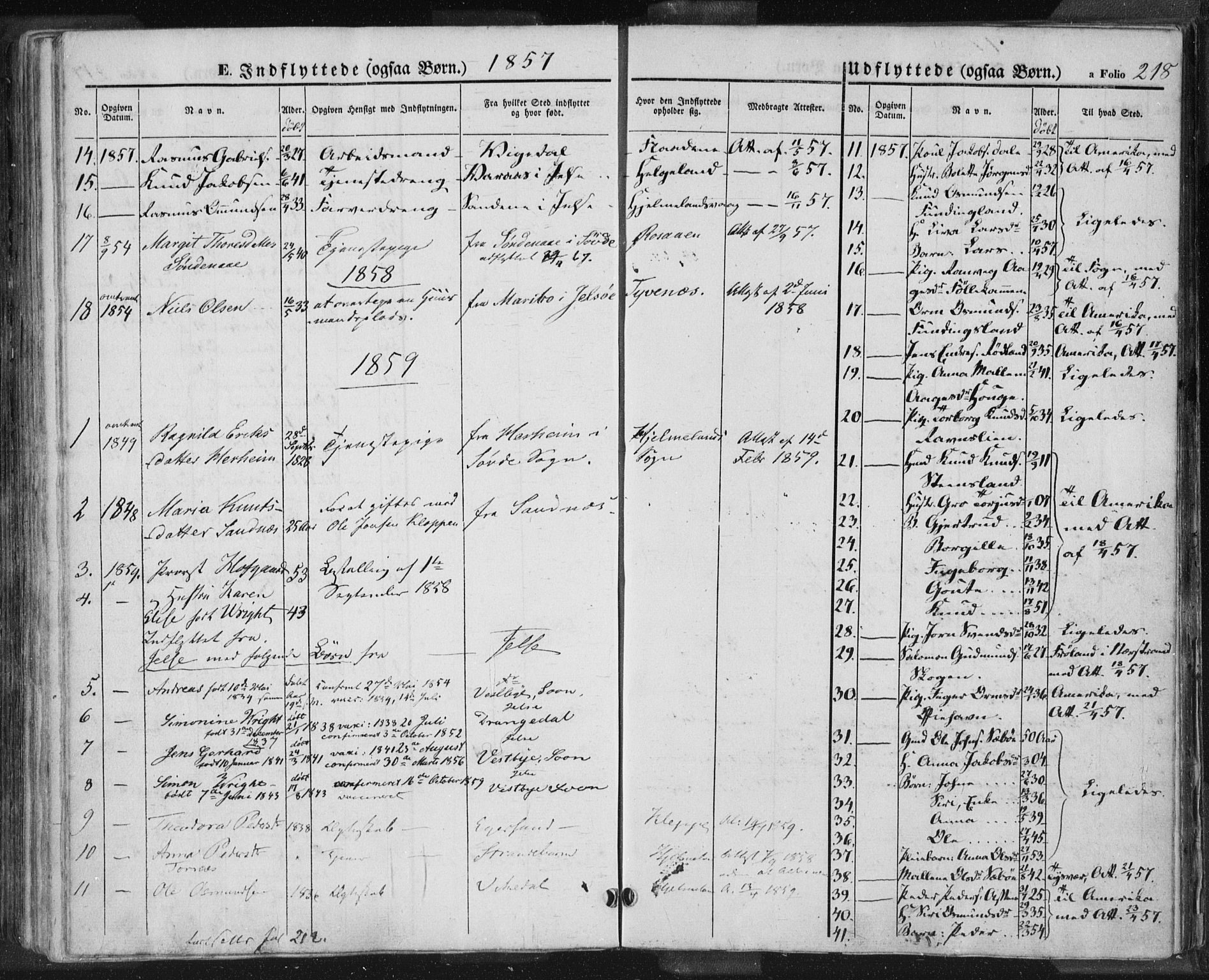 Hjelmeland sokneprestkontor, AV/SAST-A-101843/01/IV/L0009: Parish register (official) no. A 9, 1846-1860, p. 218