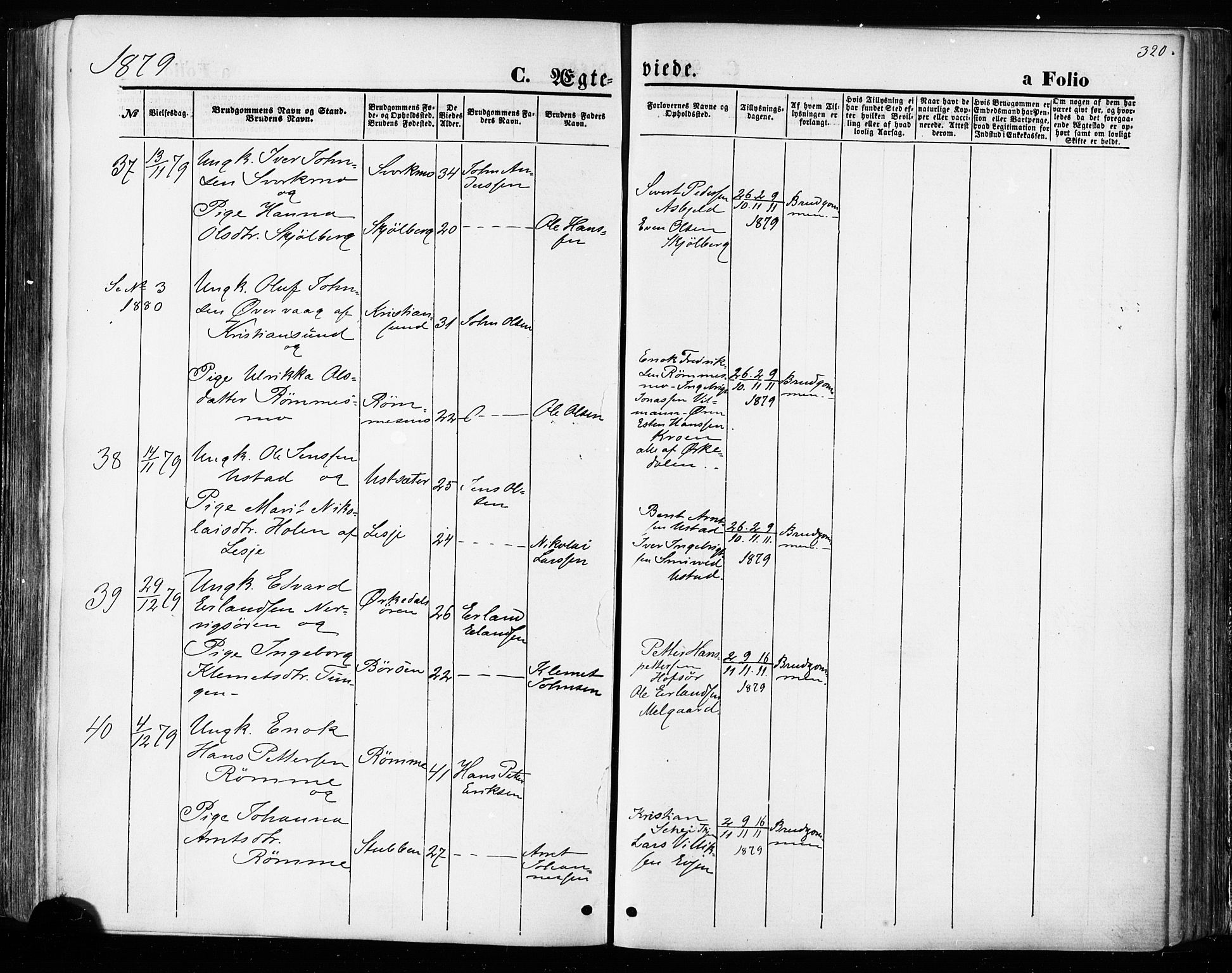 Ministerialprotokoller, klokkerbøker og fødselsregistre - Sør-Trøndelag, SAT/A-1456/668/L0807: Parish register (official) no. 668A07, 1870-1880, p. 320