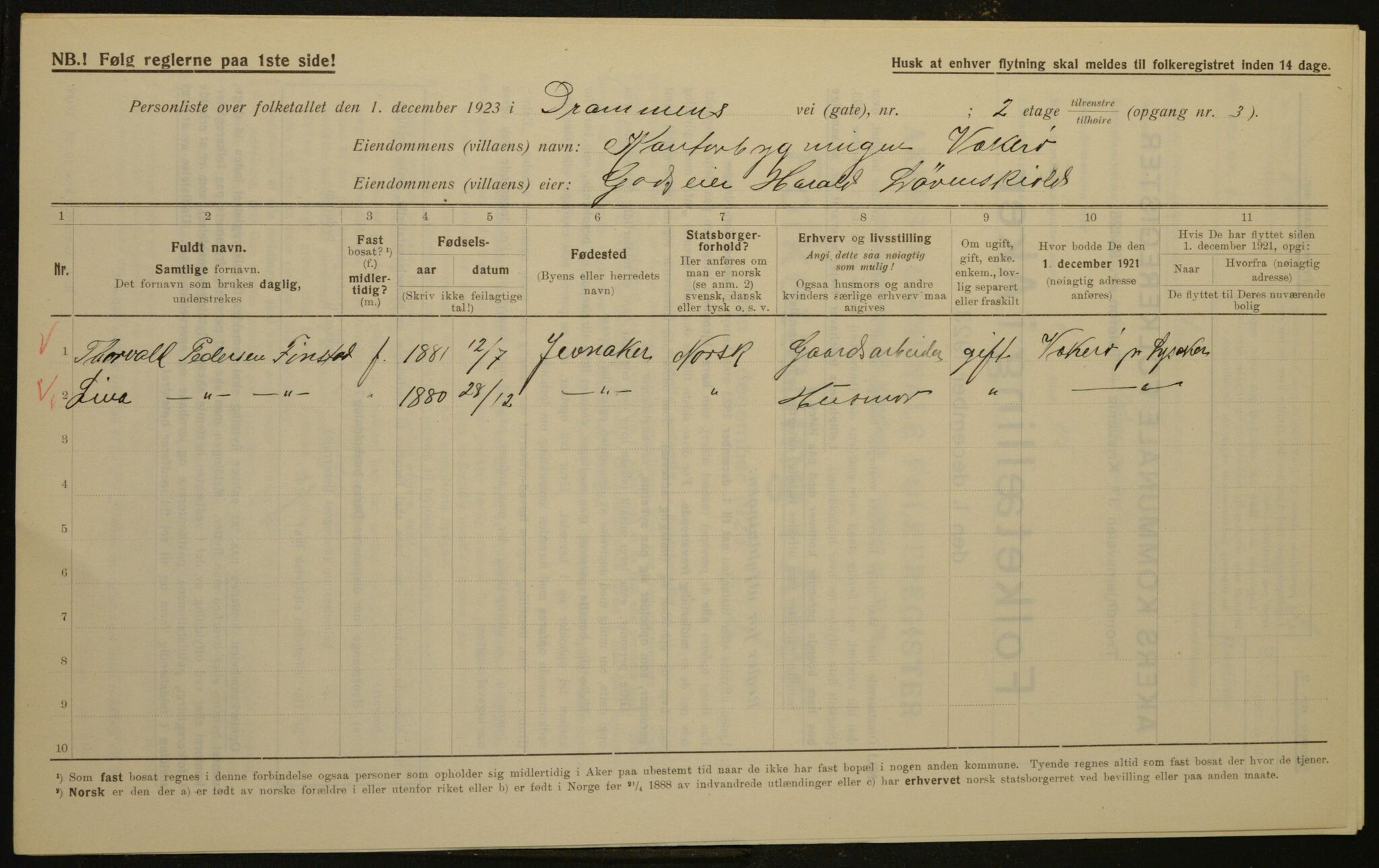 , Municipal Census 1923 for Aker, 1923, p. 1502