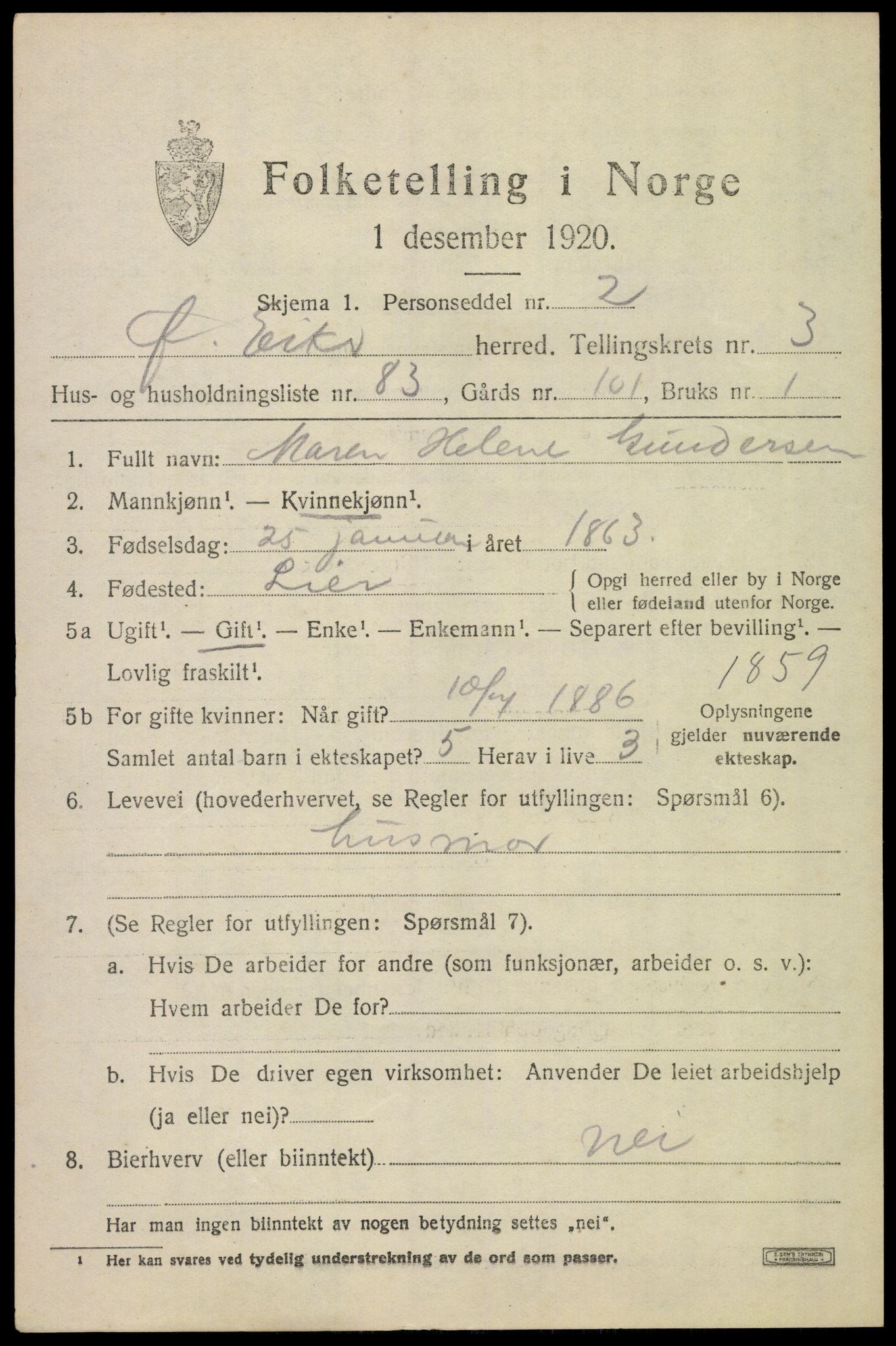 SAKO, 1920 census for Øvre Eiker, 1920, p. 9044