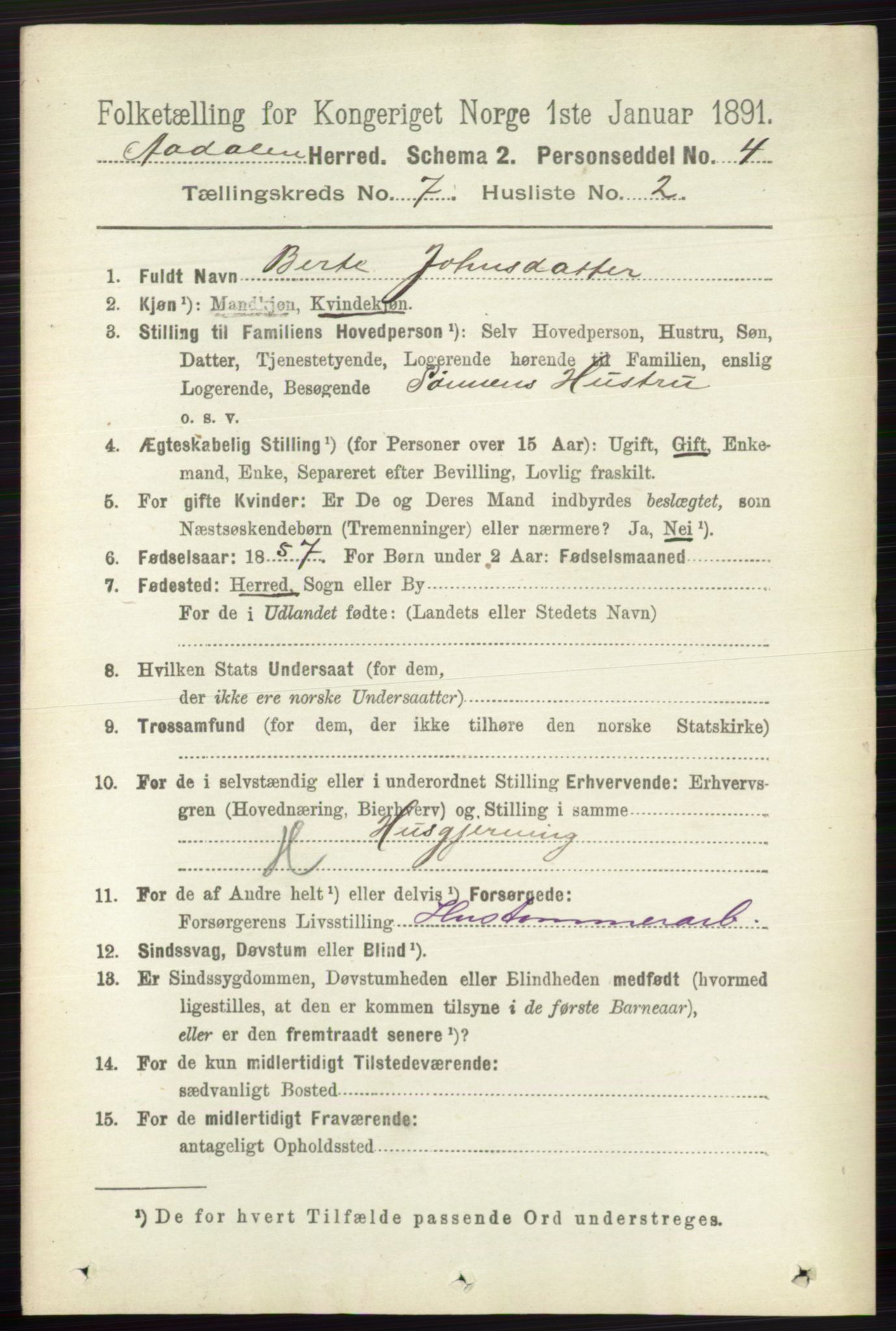 RA, 1891 census for 0614 Ådal, 1891, p. 3046