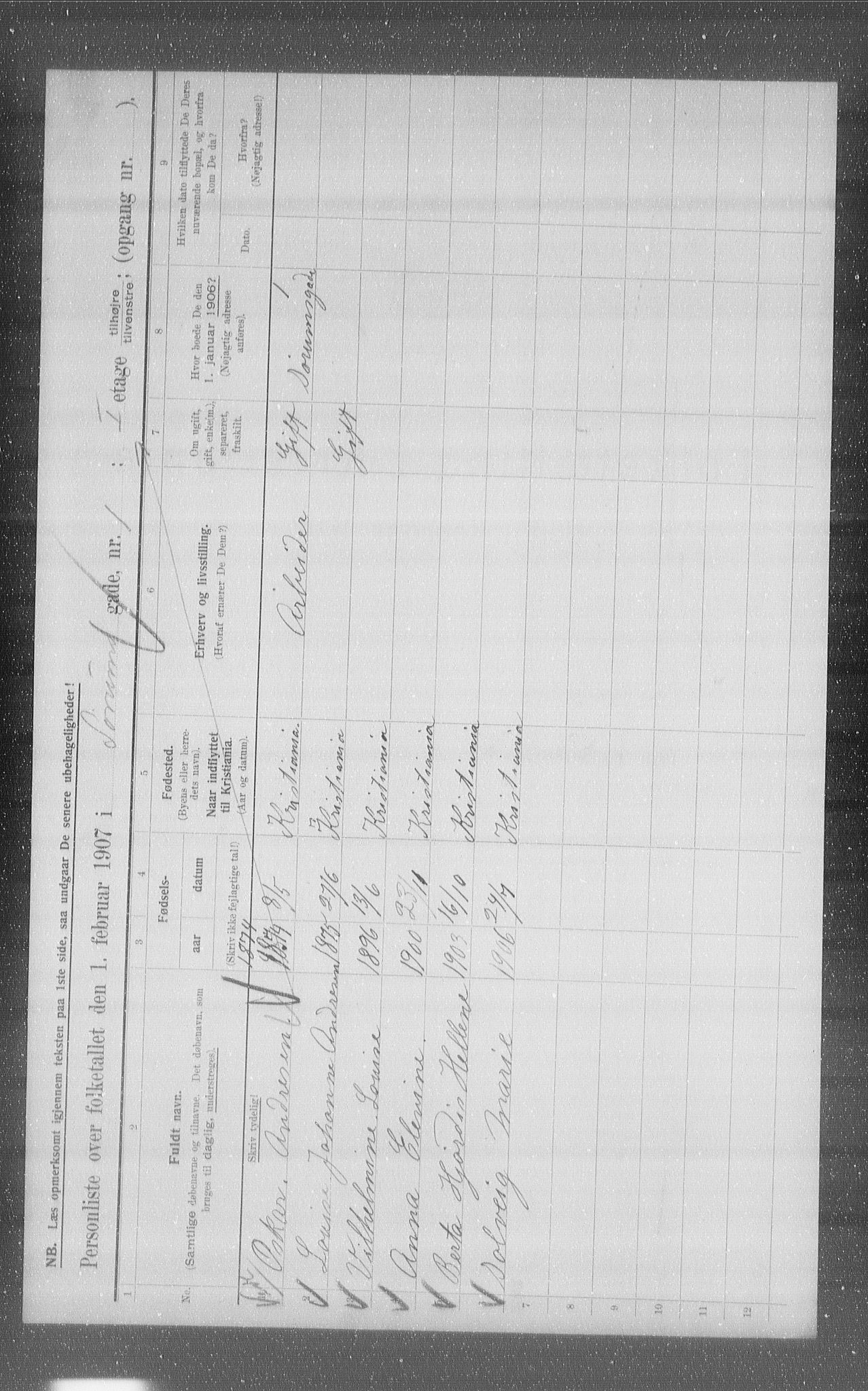 OBA, Municipal Census 1907 for Kristiania, 1907, p. 54385