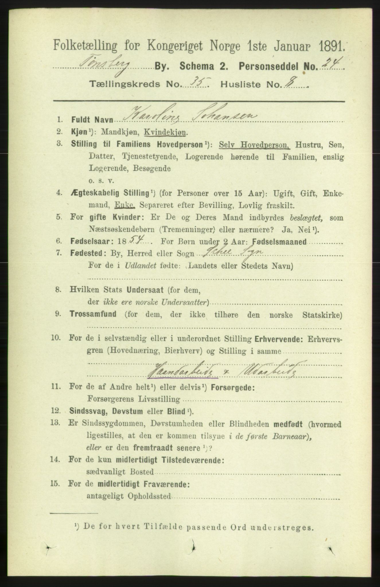 RA, 1891 census for 0705 Tønsberg, 1891, p. 7849