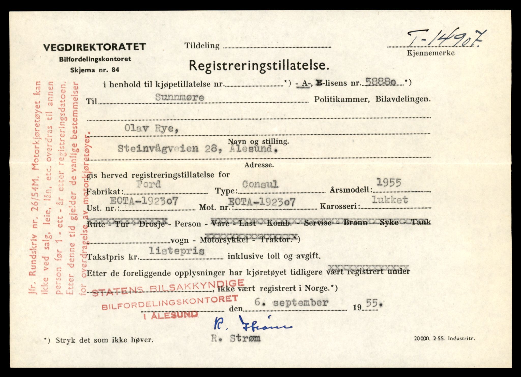 Møre og Romsdal vegkontor - Ålesund trafikkstasjon, AV/SAT-A-4099/F/Fe/L0049: Registreringskort for kjøretøy T 14864 - T 18613, 1927-1998, p. 1015