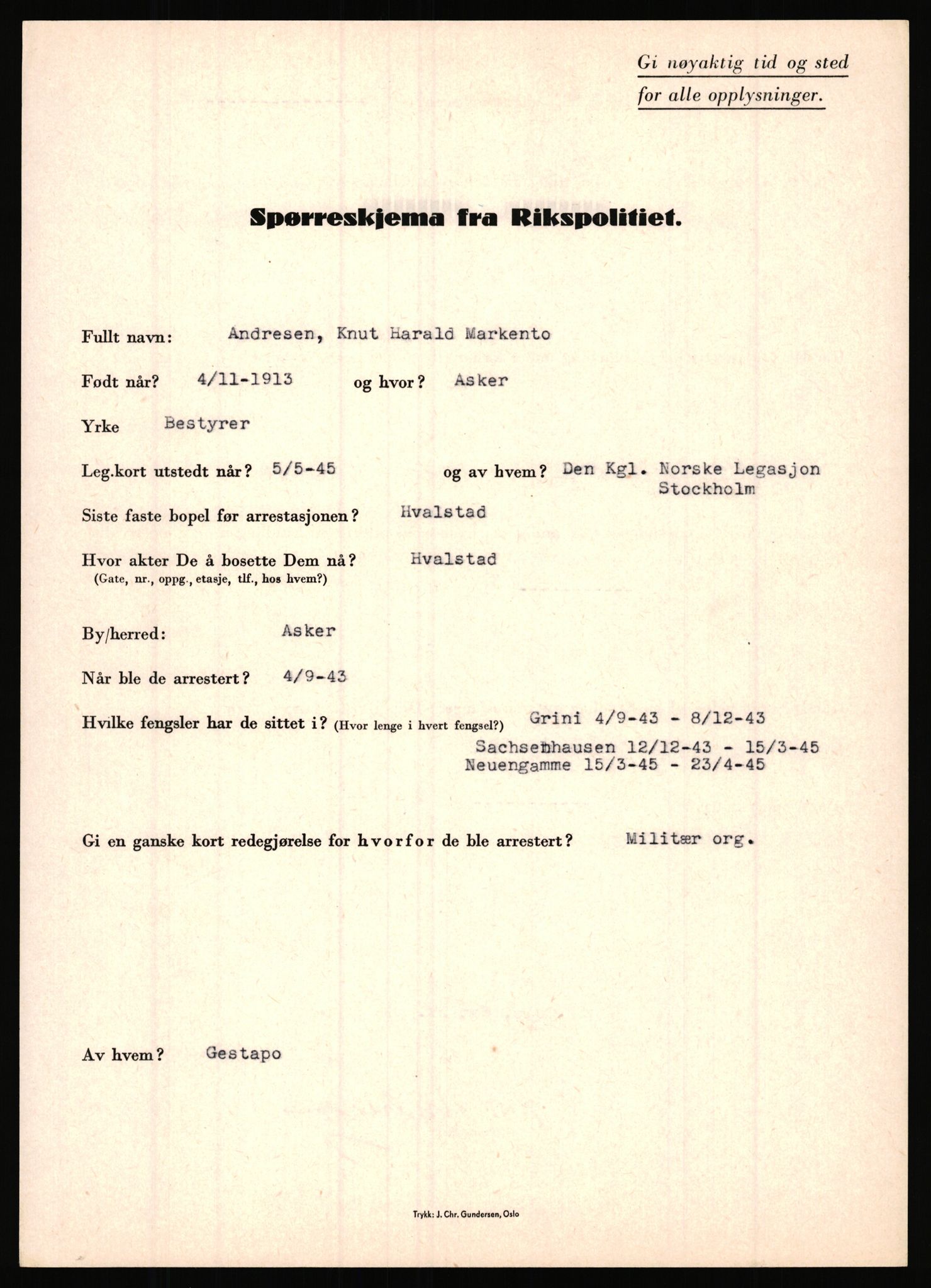 Rikspolitisjefen, AV/RA-S-1560/L/L0001: Abelseth, Rudolf - Berentsen, Odd, 1940-1945, p. 721