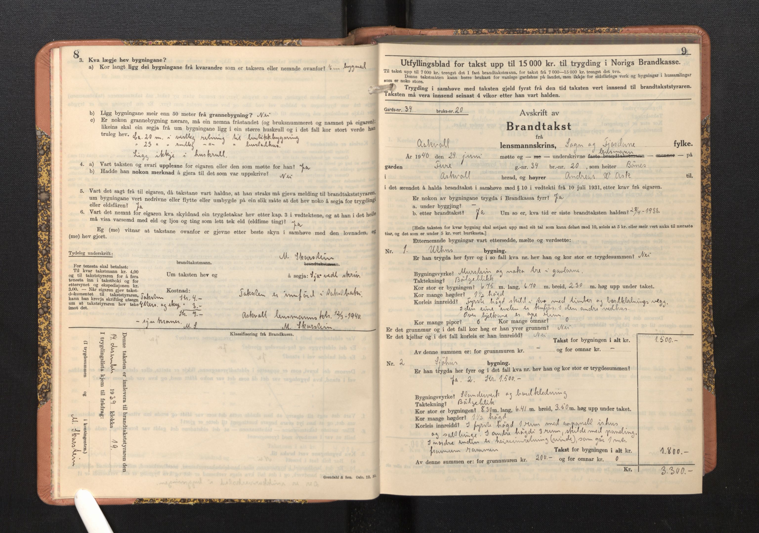 Lensmannen i Askvoll, AV/SAB-A-26301/0012/L0005: Branntakstprotokoll, skjematakst, 1940-1949, p. 8-9