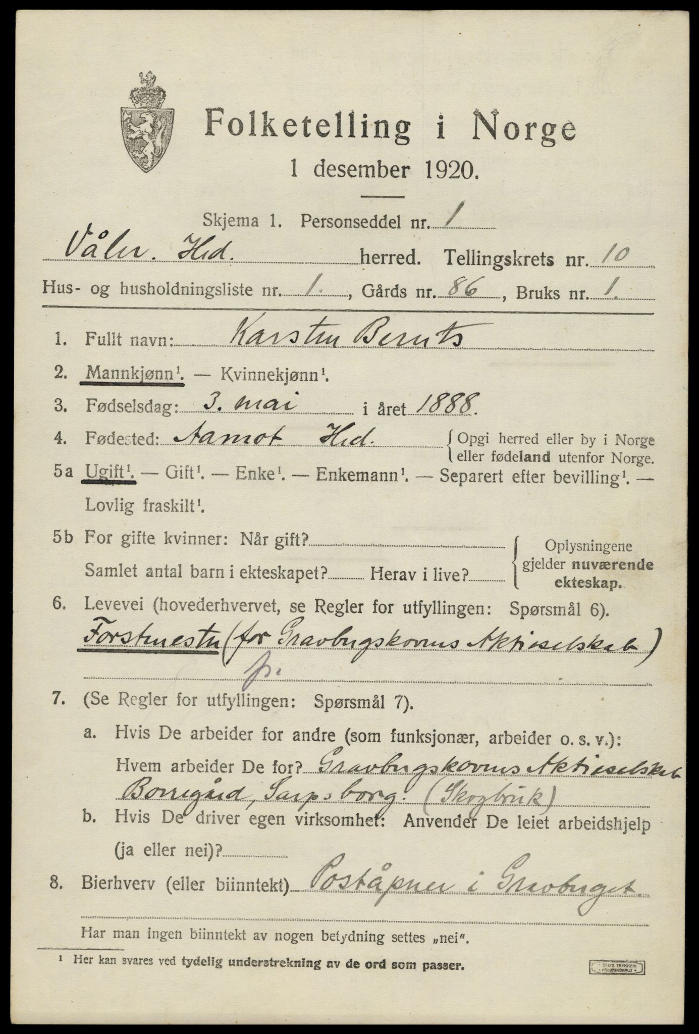 SAH, 1920 census for Våler (Hedmark), 1920, p. 9797