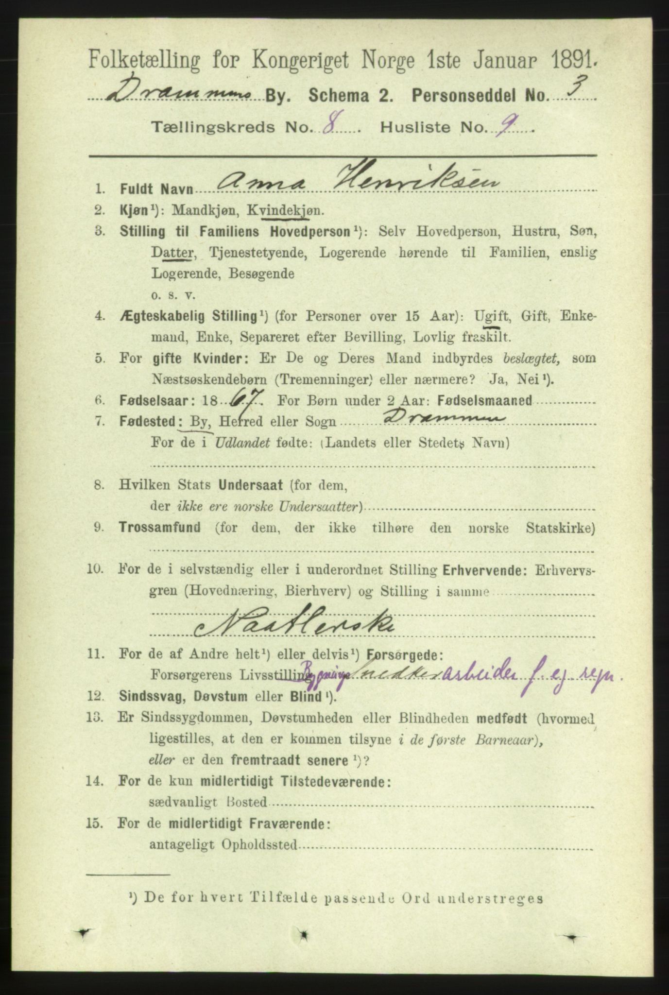 RA, 1891 census for 0602 Drammen, 1891, p. 6904