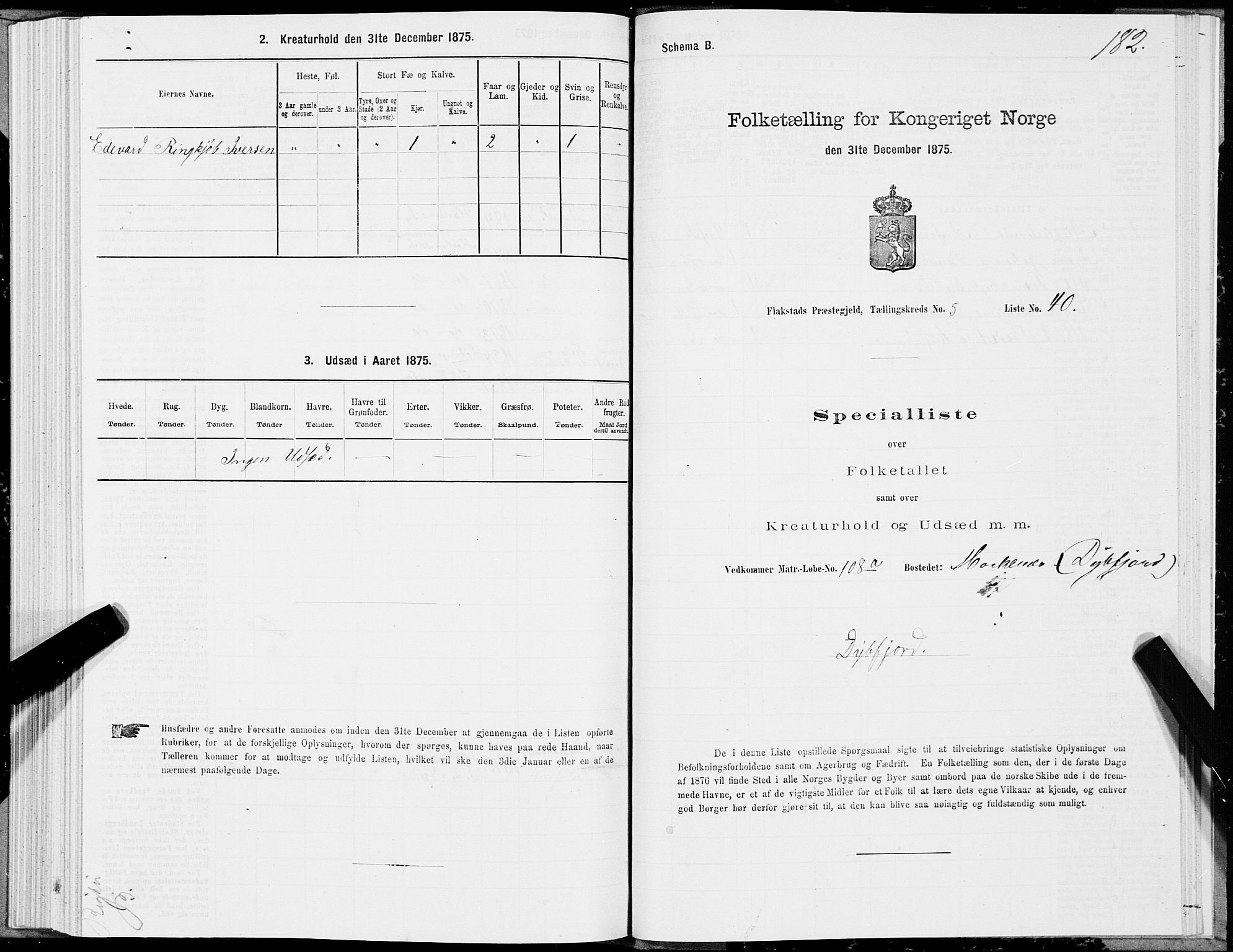 SAT, 1875 census for 1859P Flakstad, 1875, p. 2182