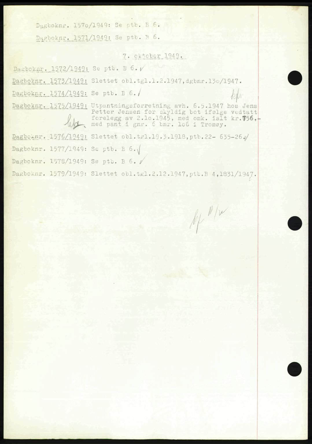 Nedenes sorenskriveri, SAK/1221-0006/G/Gb/Gba/L0061: Mortgage book no. A13, 1949-1949, Diary no: : 1570/1949
