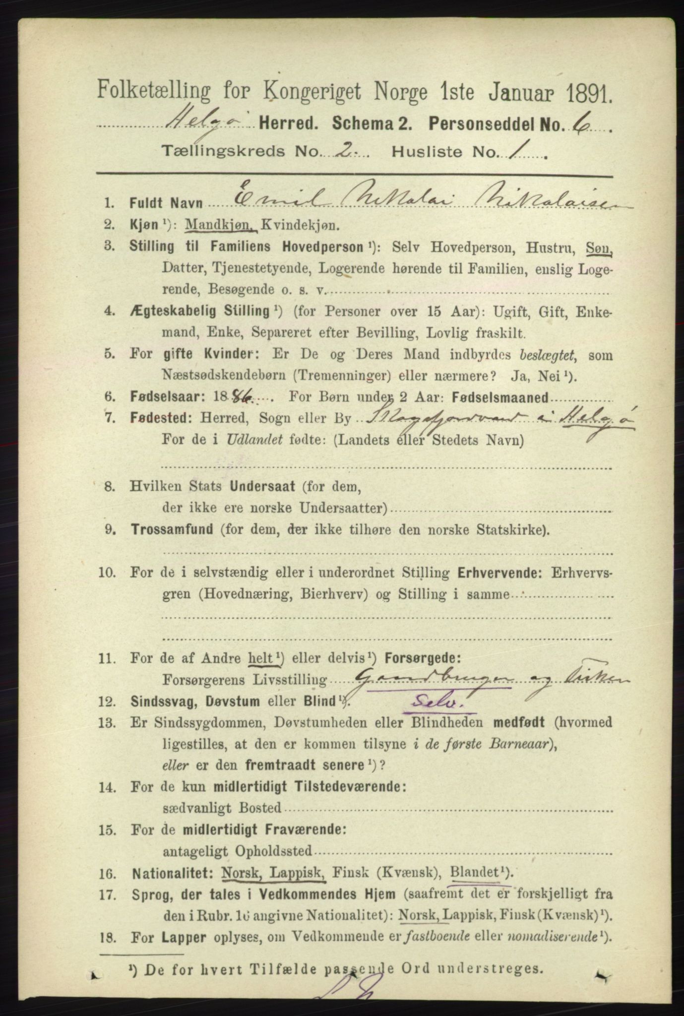 RA, 1891 census for 1935 Helgøy, 1891, p. 337