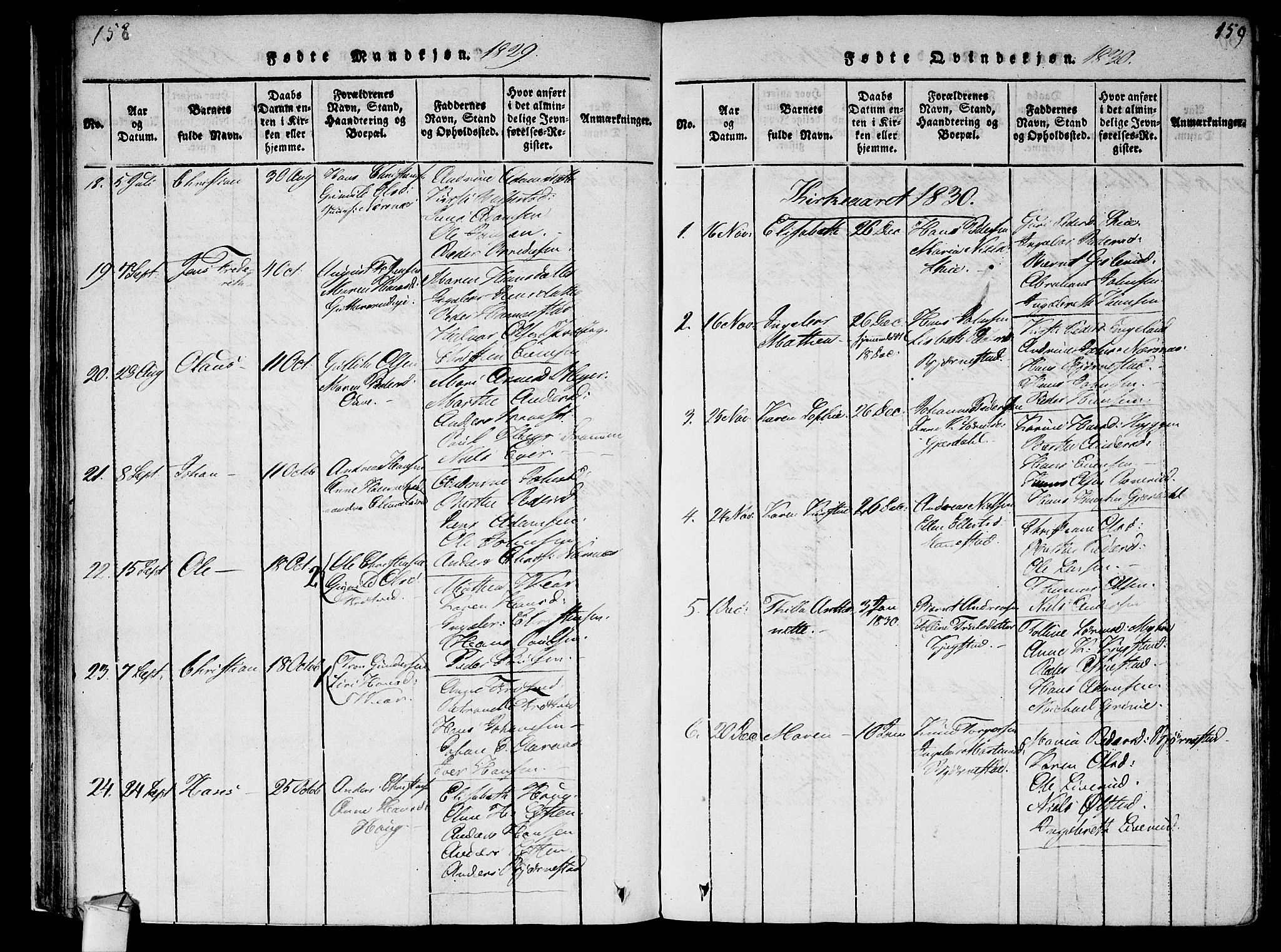 Røyken kirkebøker, AV/SAKO-A-241/F/Fa/L0004: Parish register (official) no. 4, 1814-1832, p. 158-159