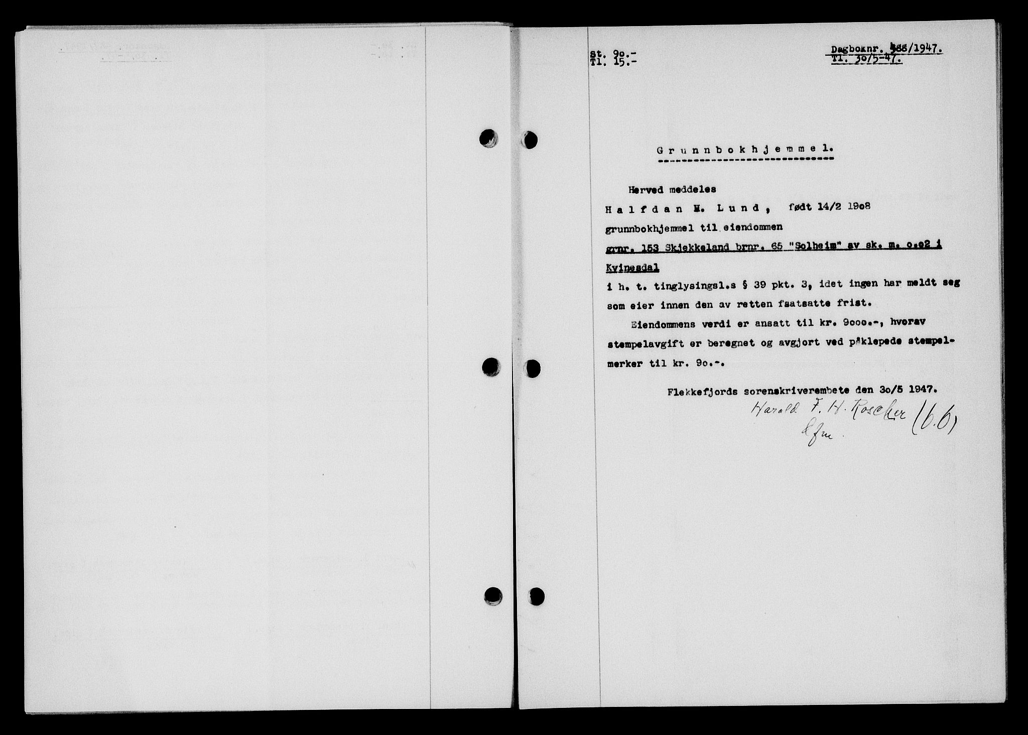 Flekkefjord sorenskriveri, SAK/1221-0001/G/Gb/Gba/L0062: Mortgage book no. A-10, 1947-1947, Diary no: : 488/1947