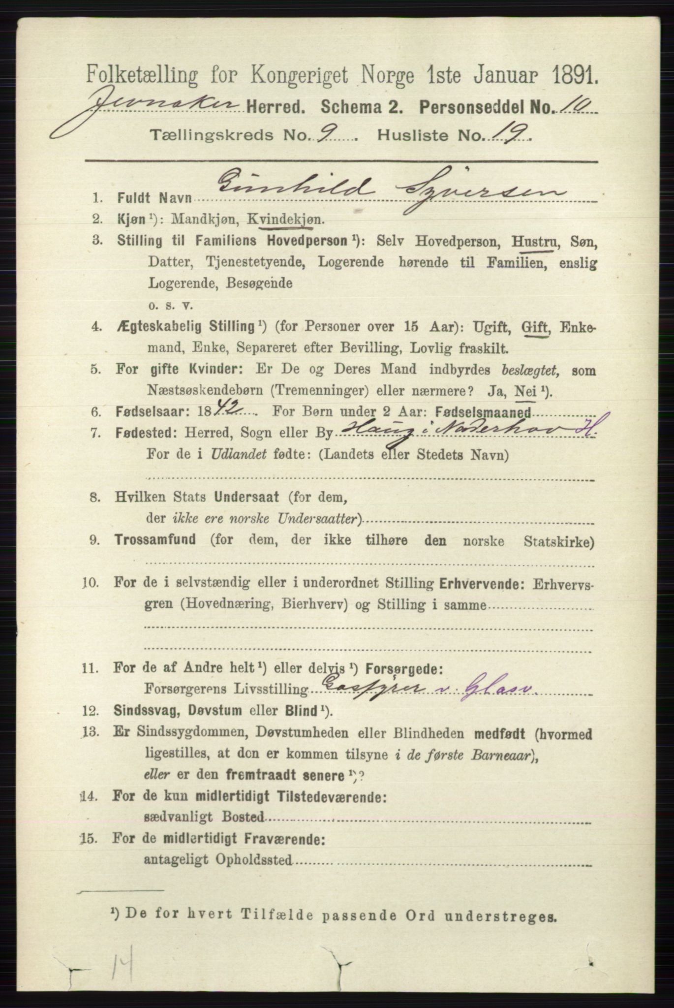 RA, 1891 census for 0532 Jevnaker, 1891, p. 5356