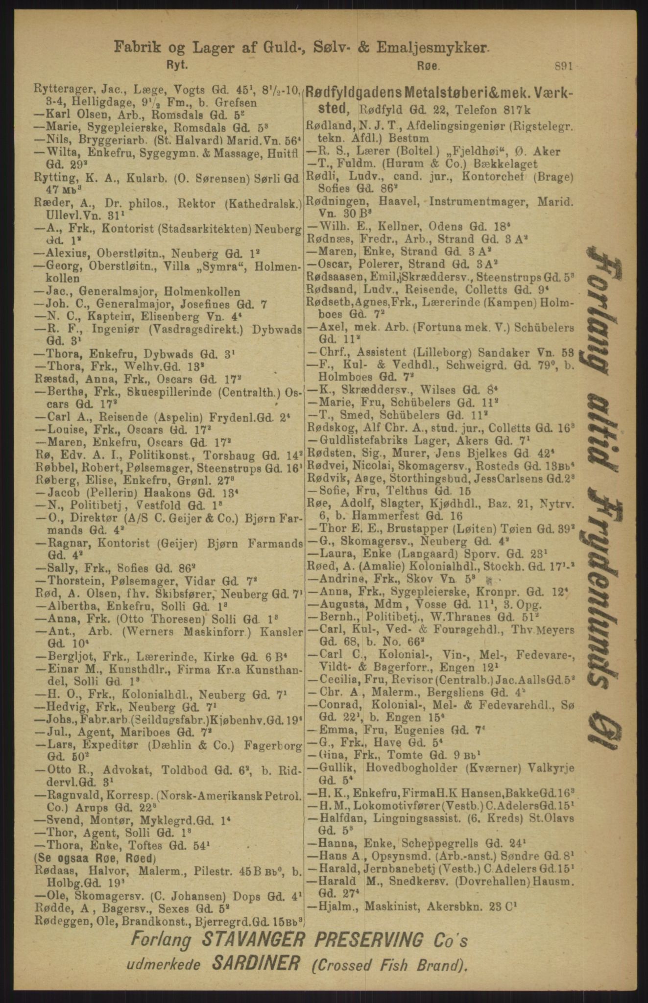 Kristiania/Oslo adressebok, PUBL/-, 1911, p. 891