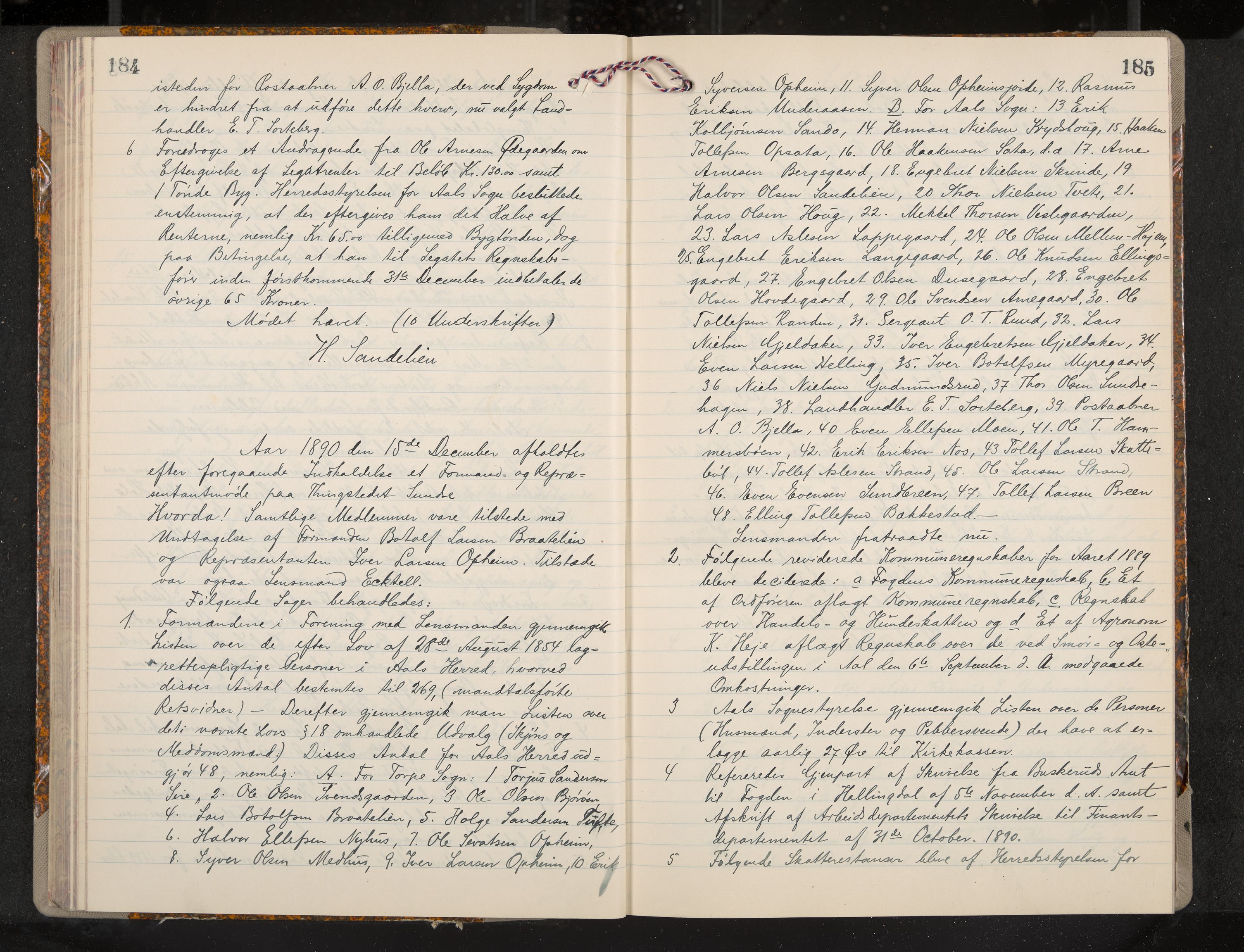 Ål formannskap og sentraladministrasjon, IKAK/0619021/A/Aa/L0004: Utskrift av møtebok, 1881-1901, p. 184-185