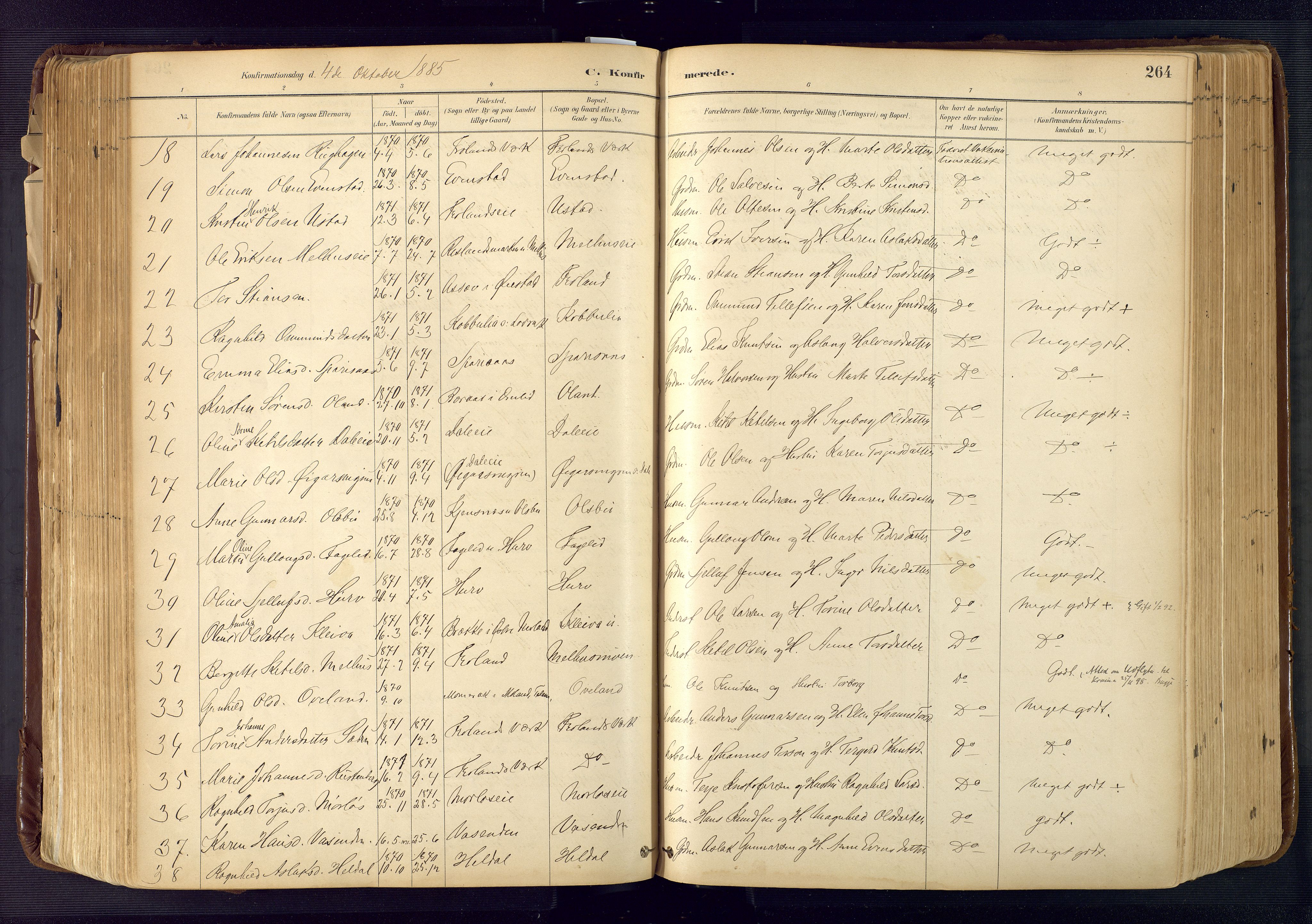 Froland sokneprestkontor, SAK/1111-0013/F/Fa/L0005: Parish register (official) no. A 5, 1882-1921, p. 264