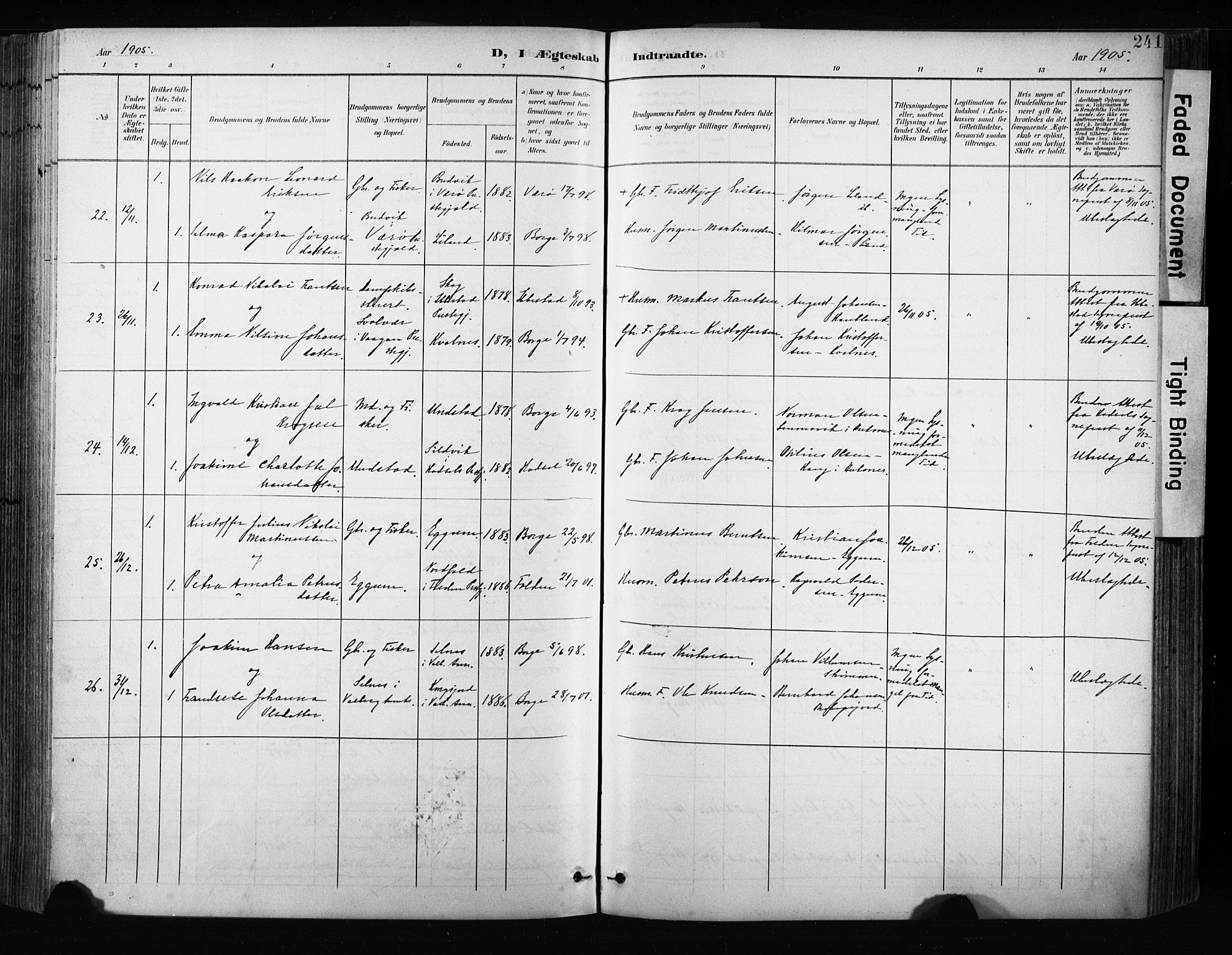 Ministerialprotokoller, klokkerbøker og fødselsregistre - Nordland, AV/SAT-A-1459/880/L1134: Parish register (official) no. 880A08, 1899-1908, p. 241