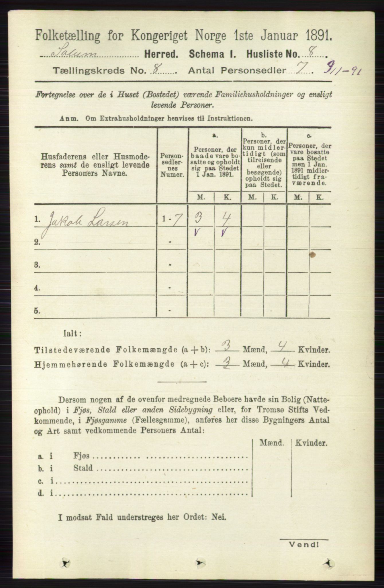 RA, 1891 census for 0818 Solum, 1891, p. 4035