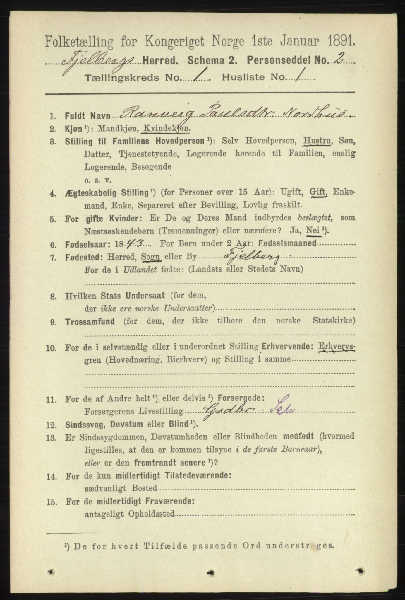 RA, 1891 census for 1213 Fjelberg, 1891, p. 102