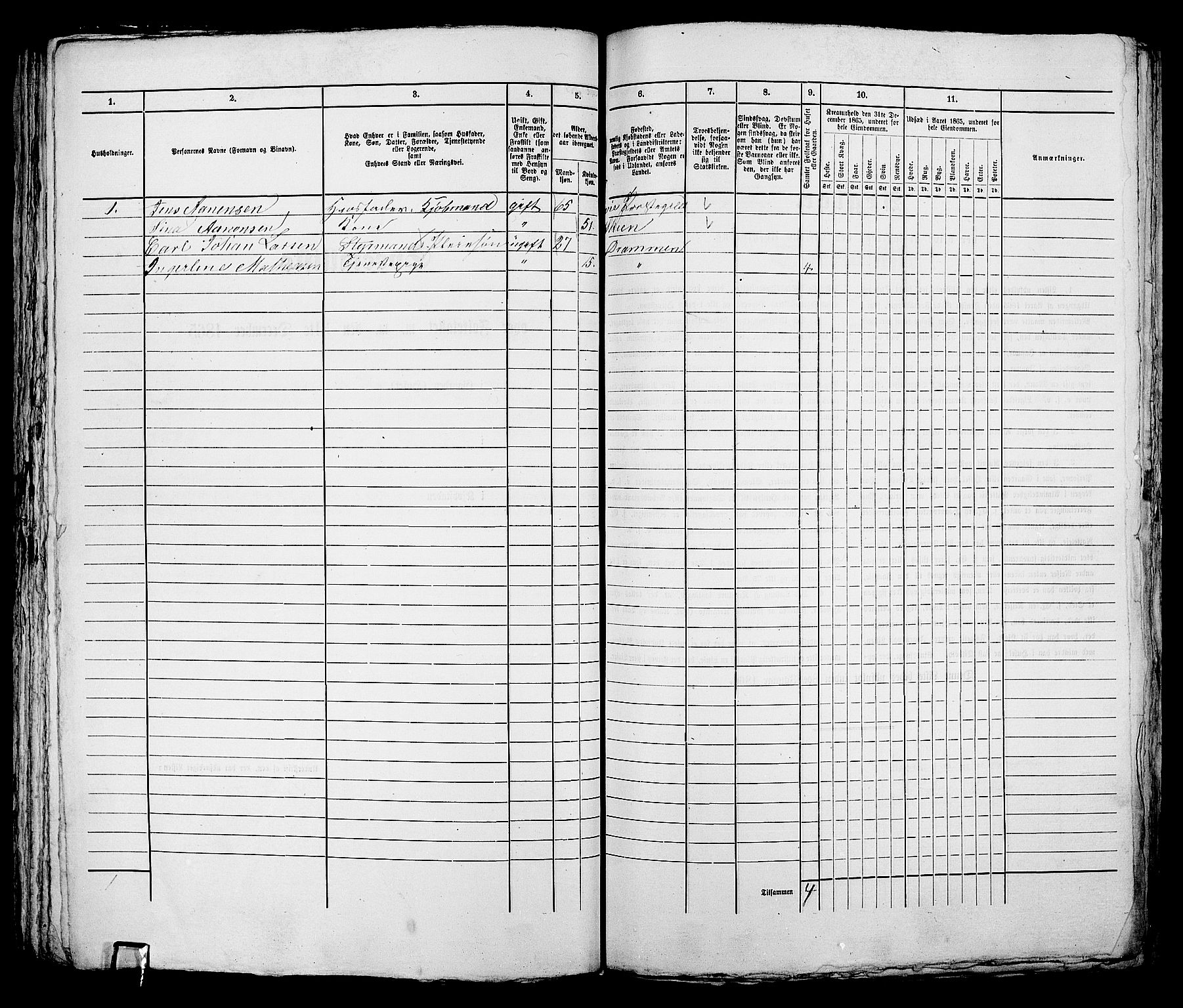 RA, 1865 census for Bragernes in Drammen, 1865, p. 216