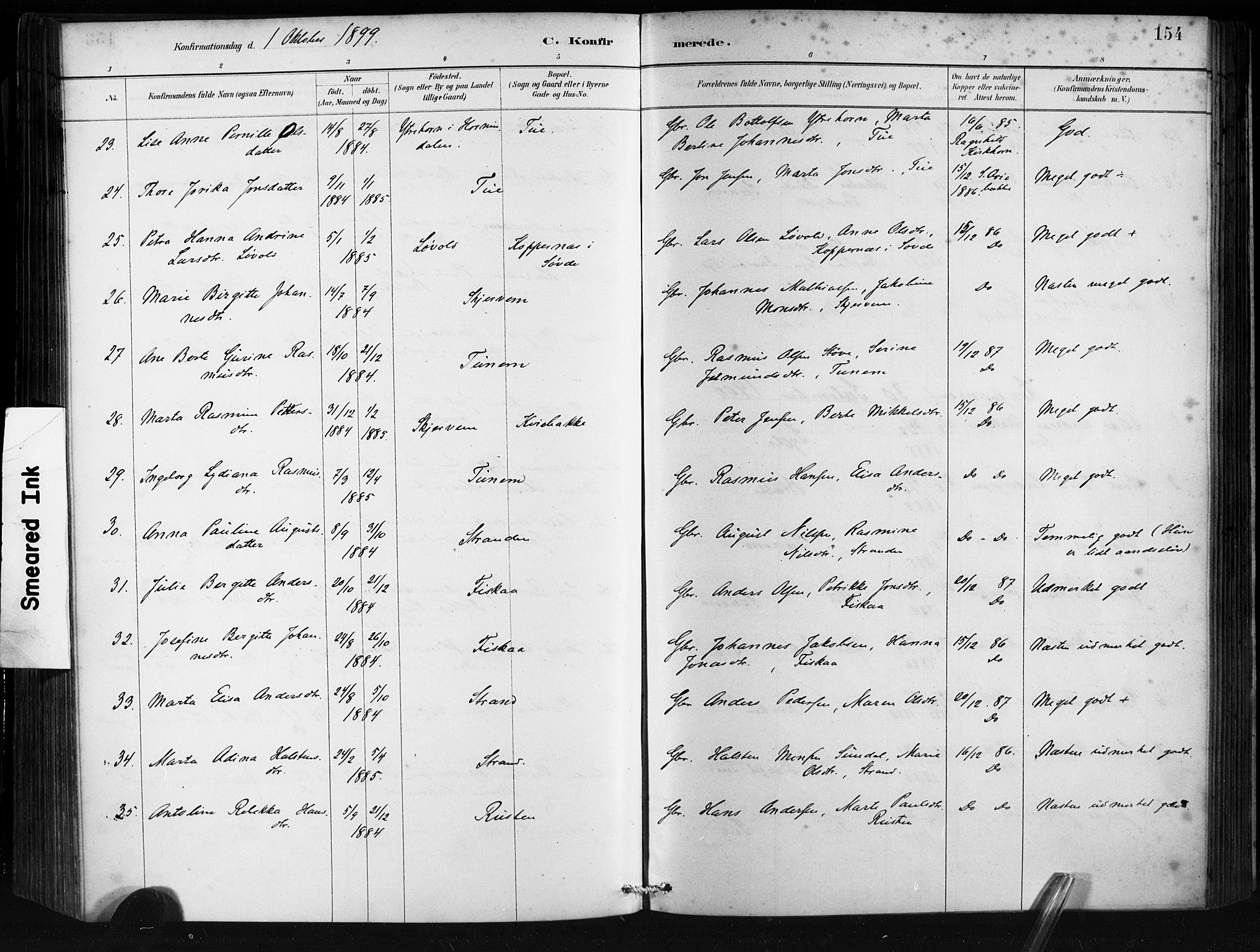 Ministerialprotokoller, klokkerbøker og fødselsregistre - Møre og Romsdal, SAT/A-1454/501/L0008: Parish register (official) no. 501A08, 1885-1901, p. 154