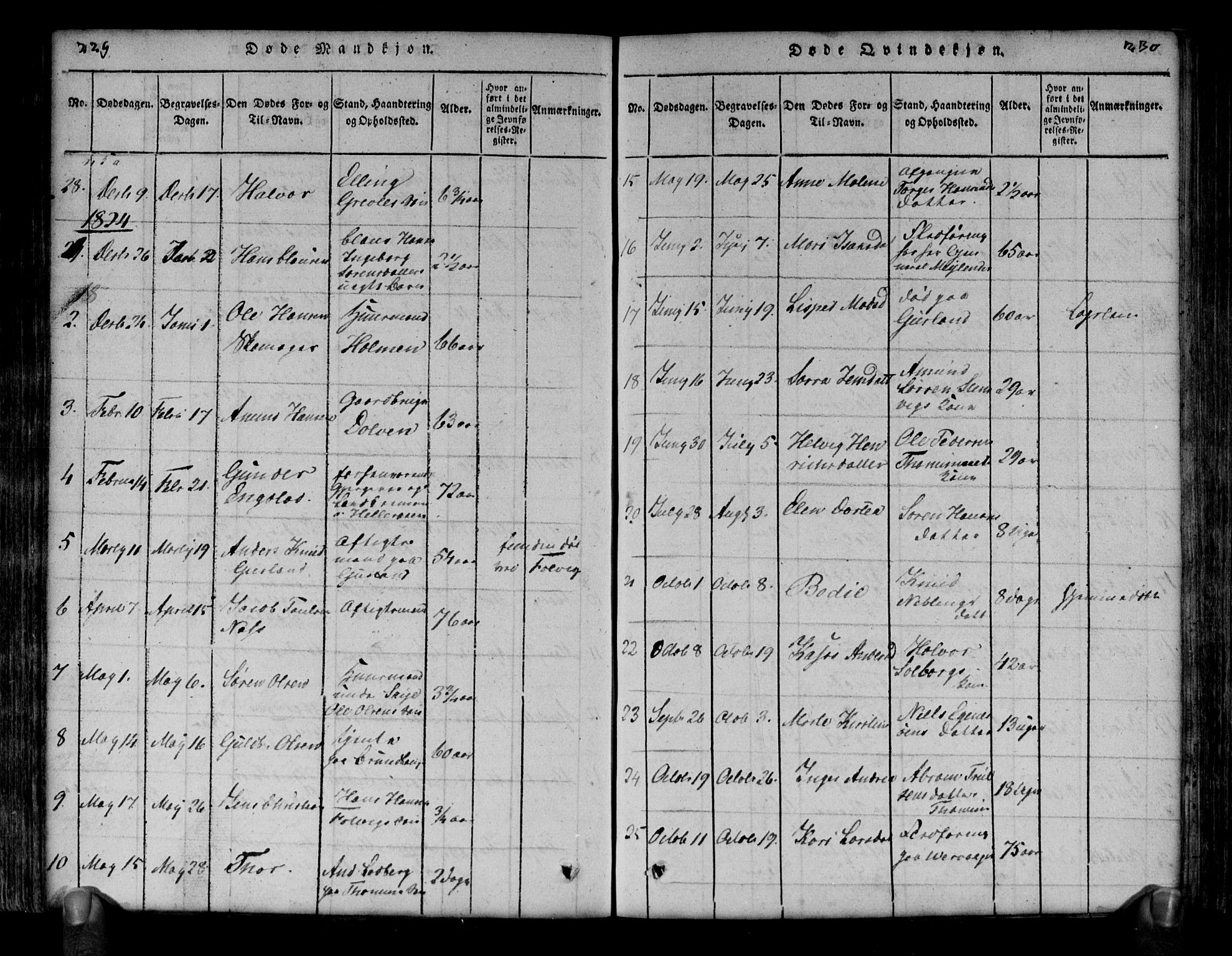 Brunlanes kirkebøker, SAKO/A-342/G/Ga/L0001: Parish register (copy) no. I 1, 1814-1834, p. 229-230