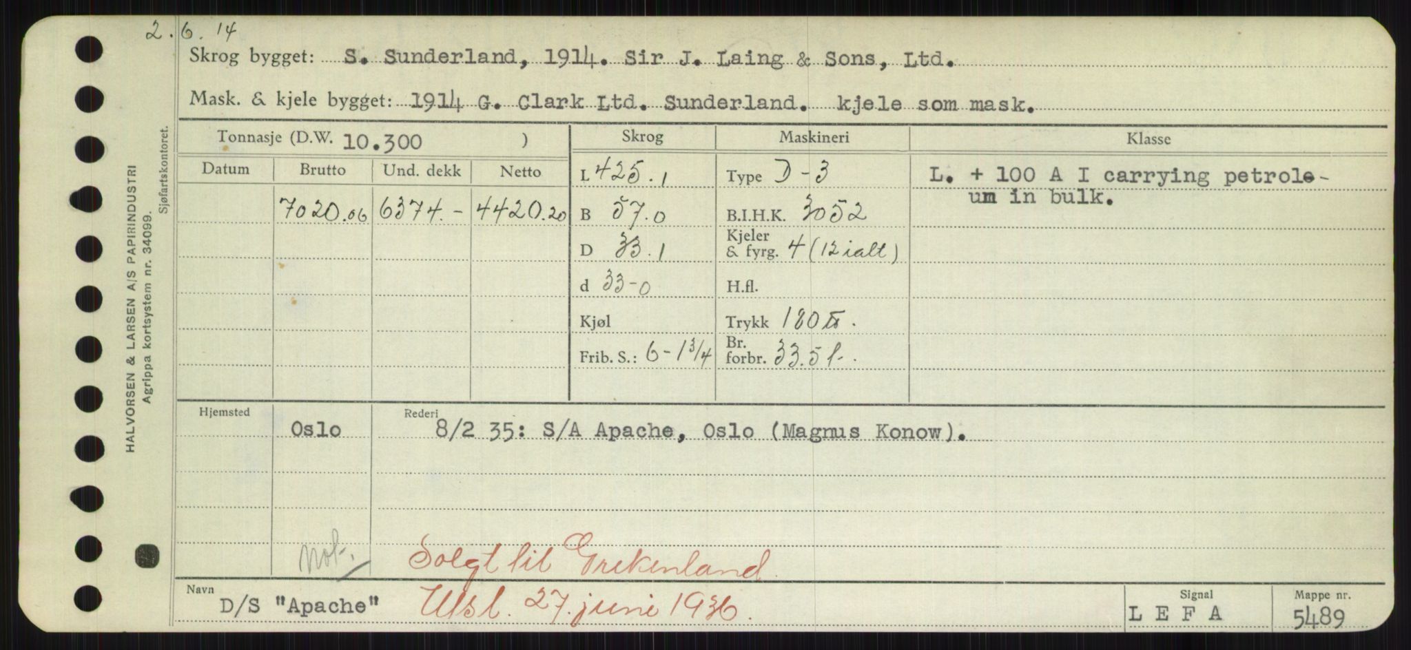 Sjøfartsdirektoratet med forløpere, Skipsmålingen, RA/S-1627/H/Hd/L0002: Fartøy, Apa-Axe, p. 5