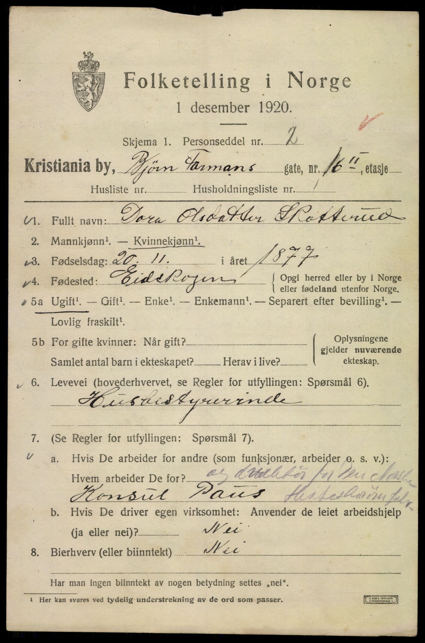 SAO, 1920 census for Kristiania, 1920, p. 163949