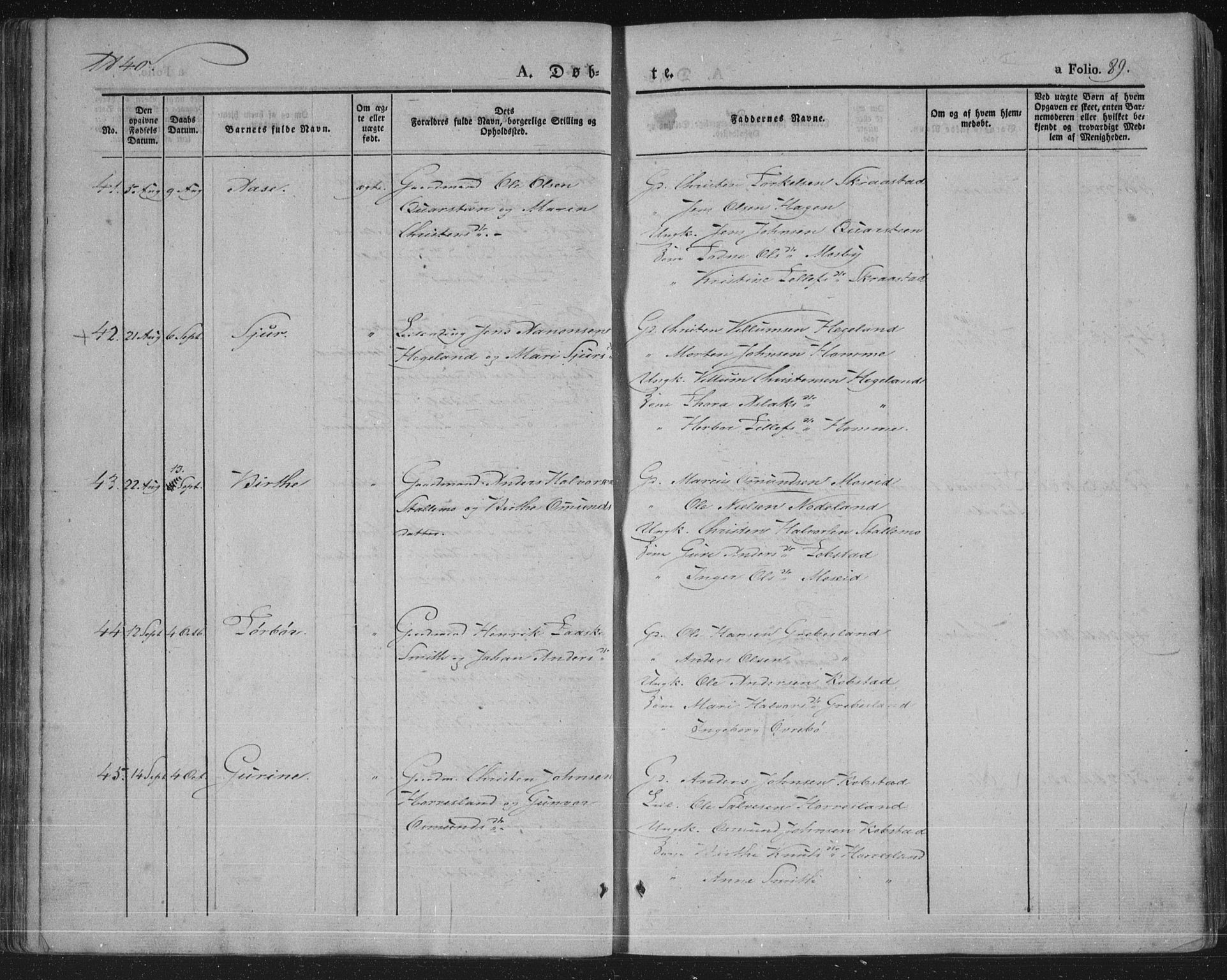 Vennesla sokneprestkontor, AV/SAK-1111-0045/Fa/Fac/L0004: Parish register (official) no. A 4, 1834-1855, p. 89