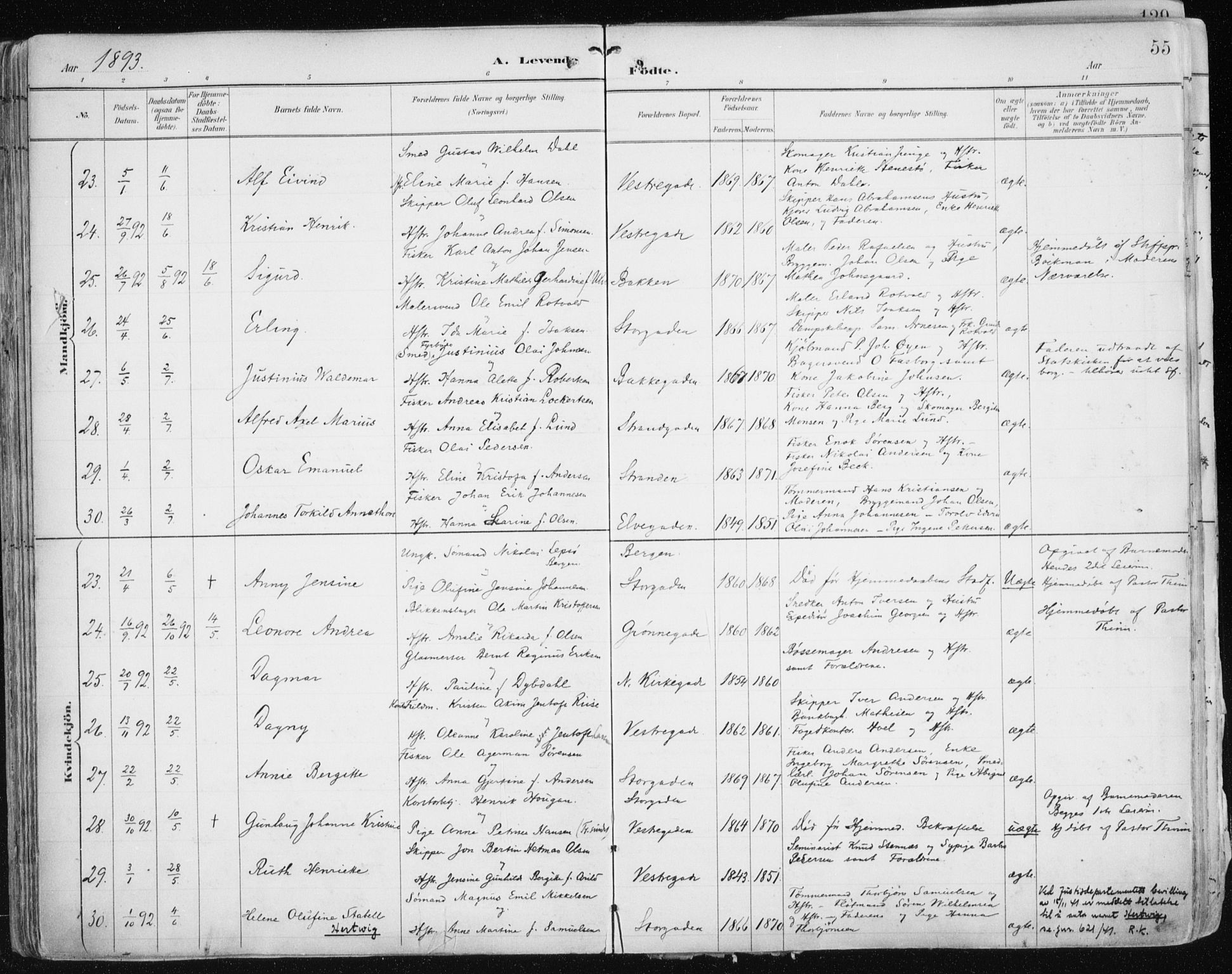 Tromsø sokneprestkontor/stiftsprosti/domprosti, AV/SATØ-S-1343/G/Ga/L0015kirke: Parish register (official) no. 15, 1889-1899, p. 55