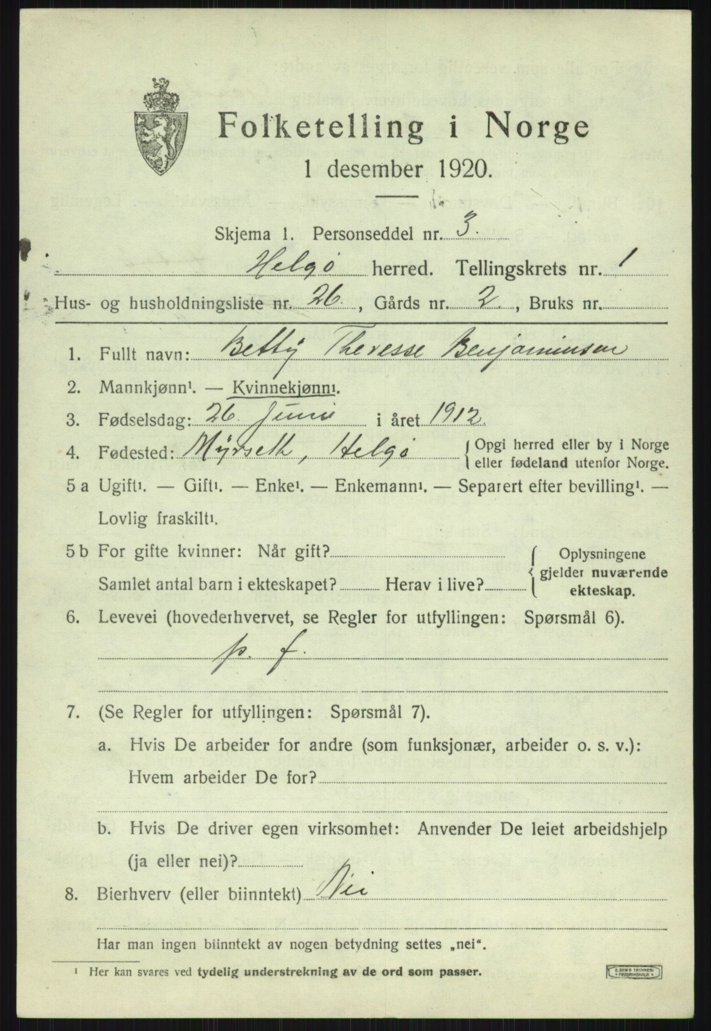 SATØ, 1920 census for Helgøy, 1920, p. 870