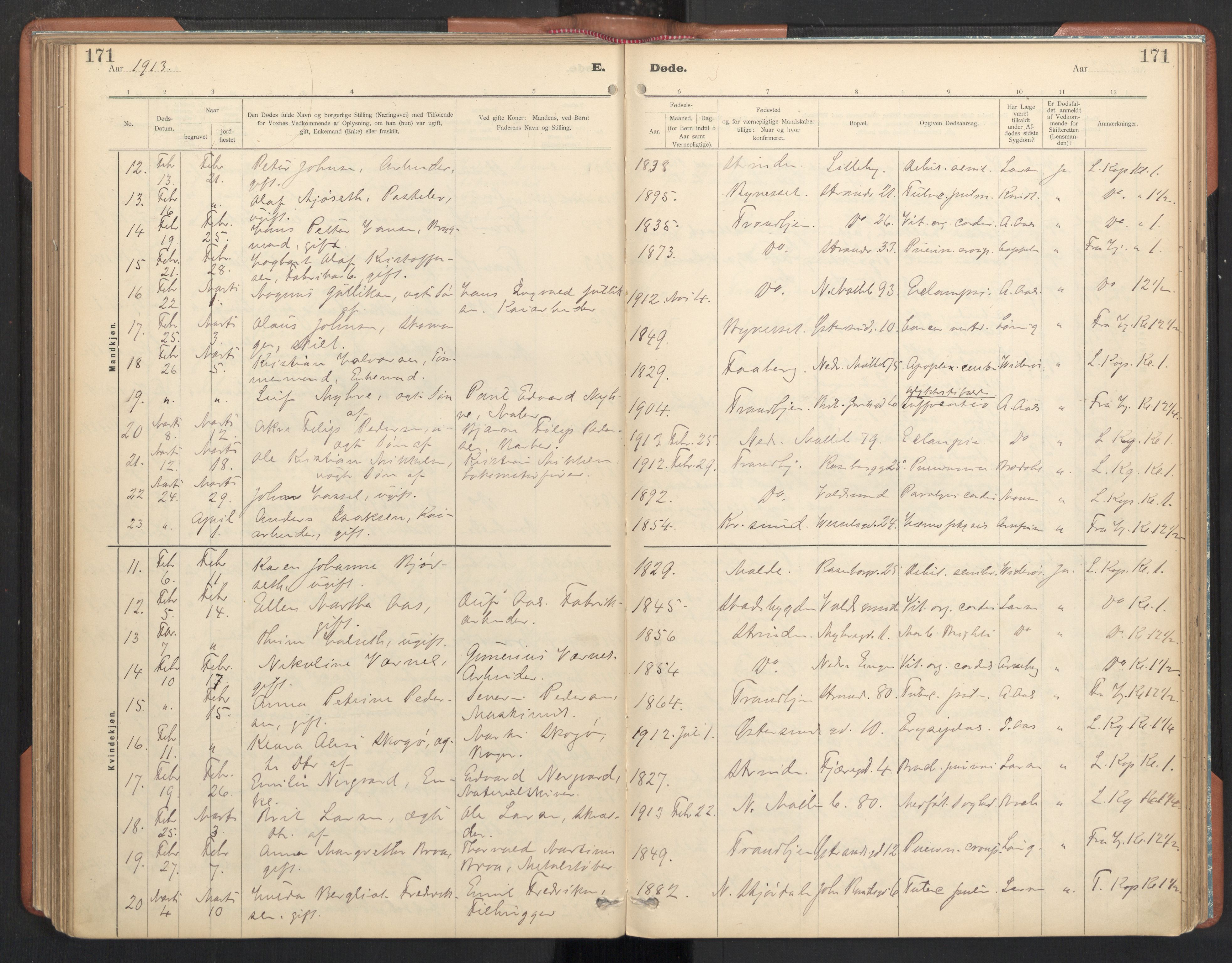 Ministerialprotokoller, klokkerbøker og fødselsregistre - Sør-Trøndelag, SAT/A-1456/605/L0244: Parish register (official) no. 605A06, 1908-1954, p. 171