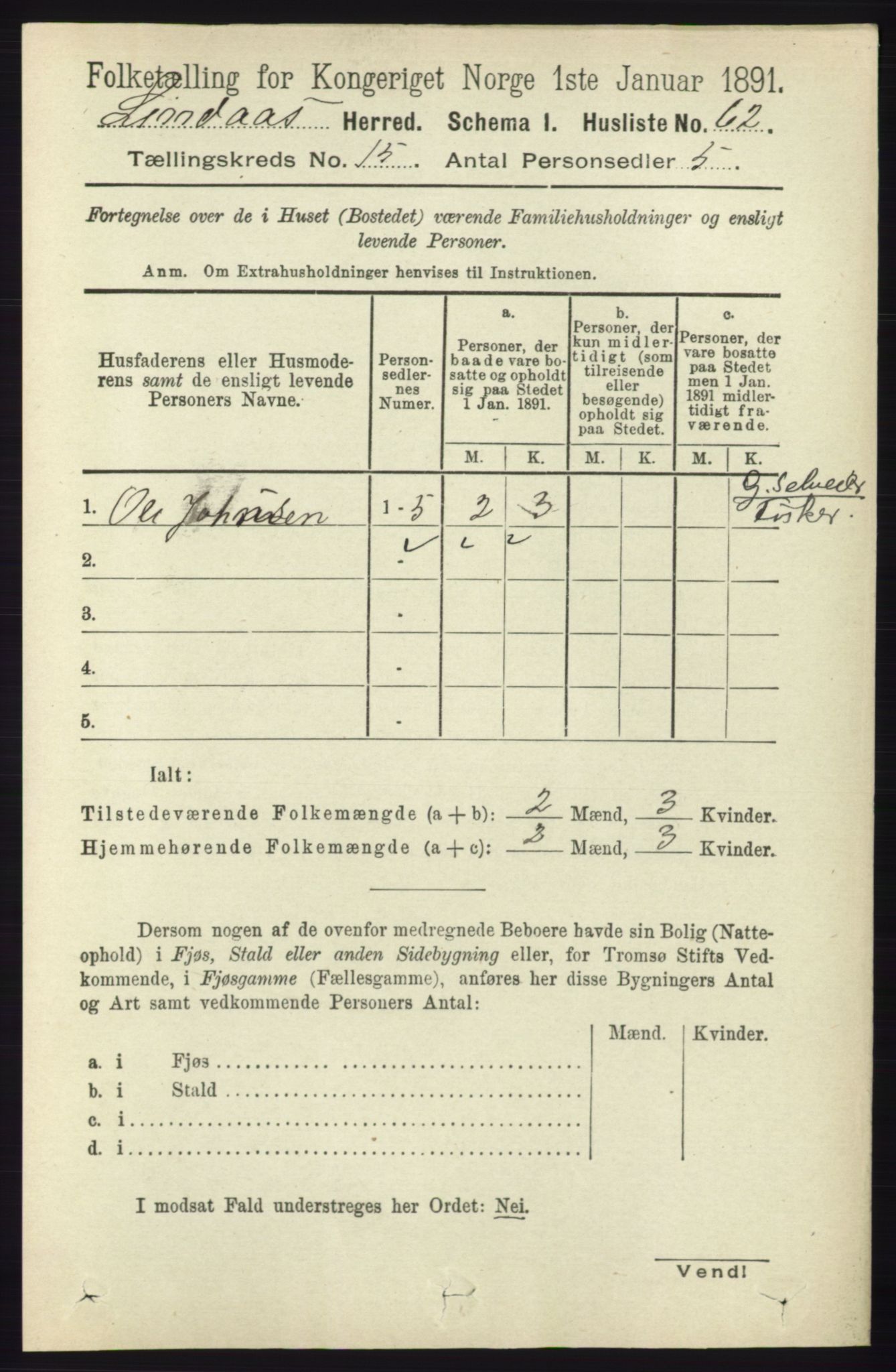 RA, 1891 census for 1263 Lindås, 1891, p. 5270