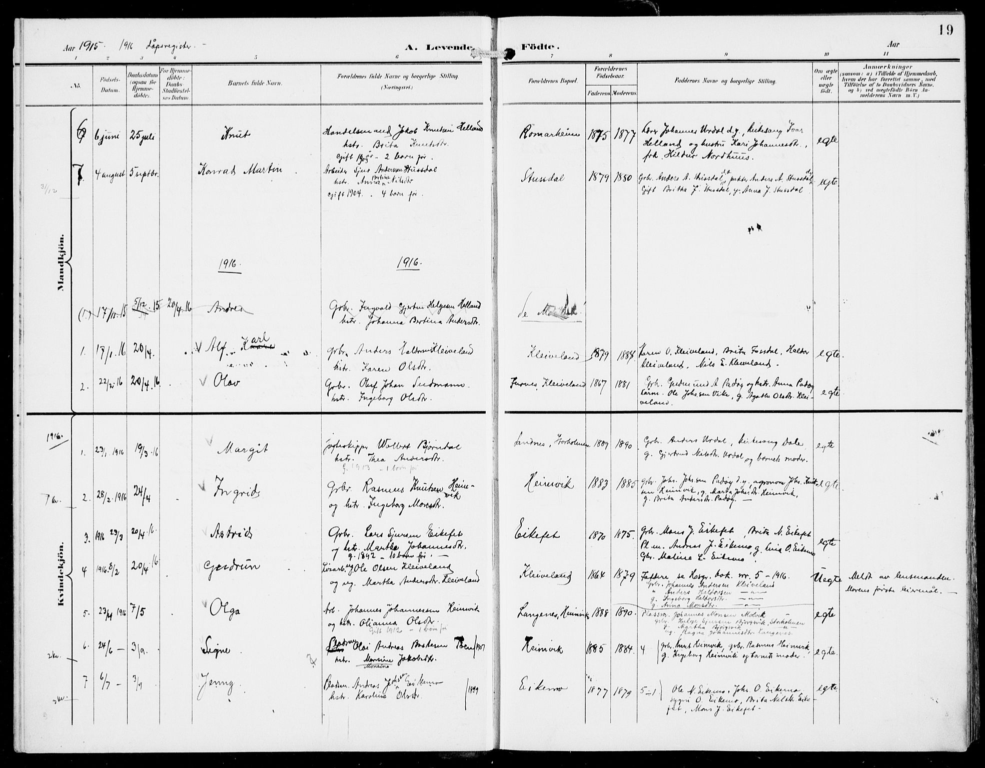 Hosanger sokneprestembete, SAB/A-75801/H/Haa: Parish register (official) no. D  1, 1896-1922, p. 19
