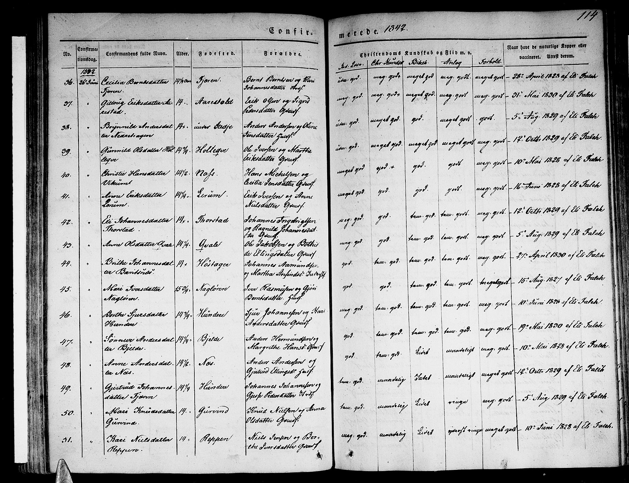 Sogndal sokneprestembete, AV/SAB-A-81301/H/Haa/Haaa/L0011: Parish register (official) no. A 11, 1839-1847, p. 114