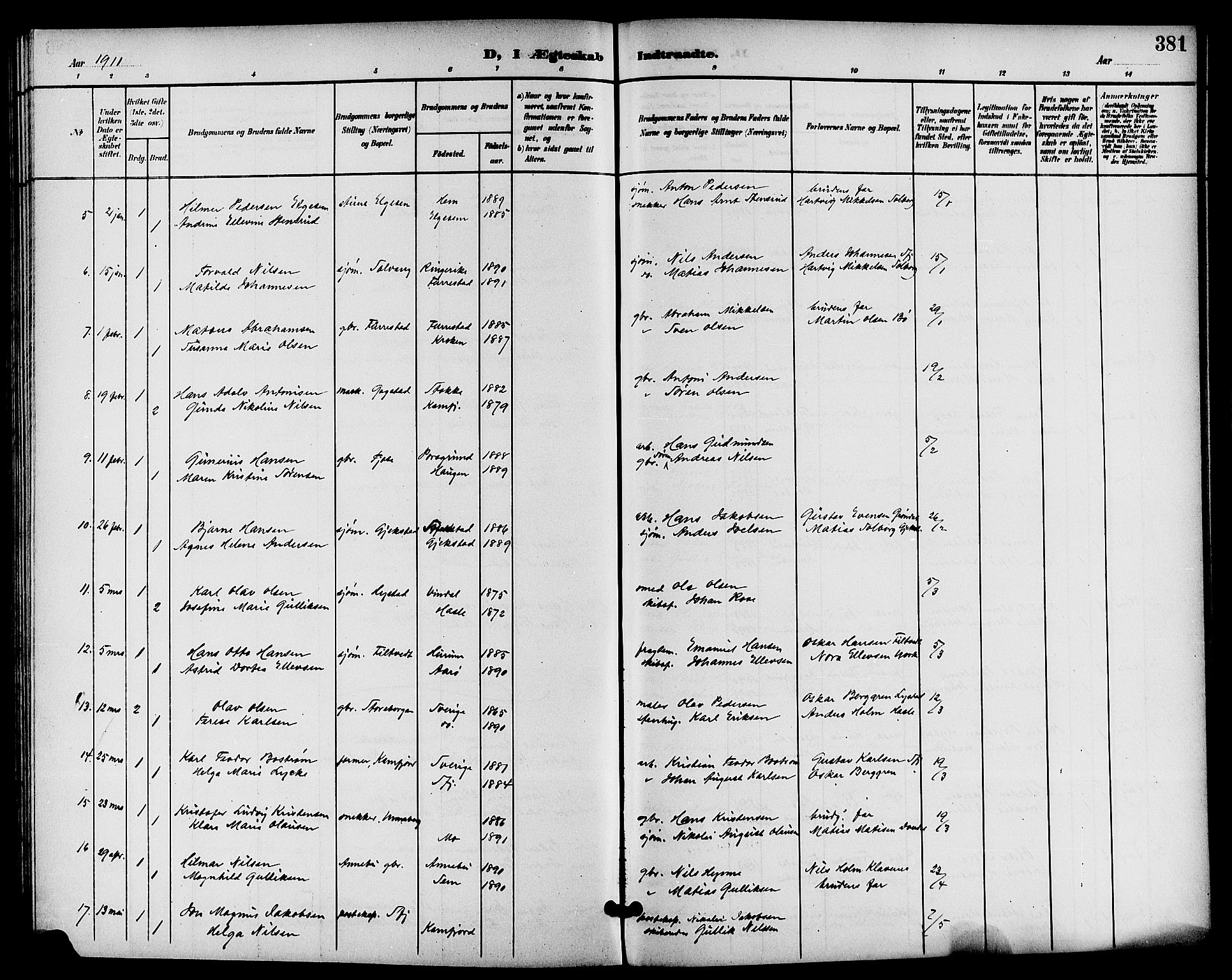 Sandar kirkebøker, AV/SAKO-A-243/G/Ga/L0002: Parish register (copy) no. 2, 1900-1915, p. 381