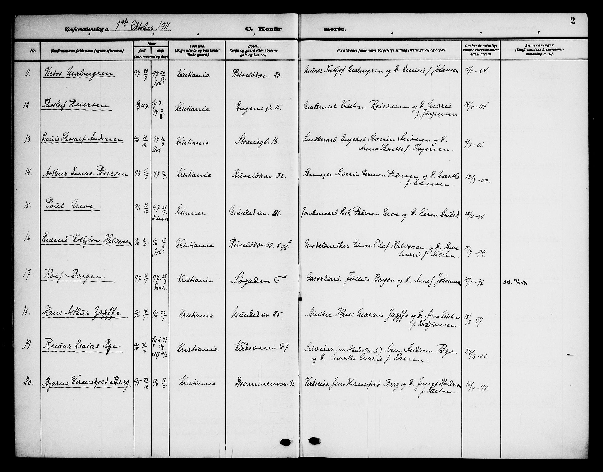 Piperviken prestekontor Kirkebøker, AV/SAO-A-10874/F/L0001: Parish register (official) no. 1, 1911-1958, p. 2