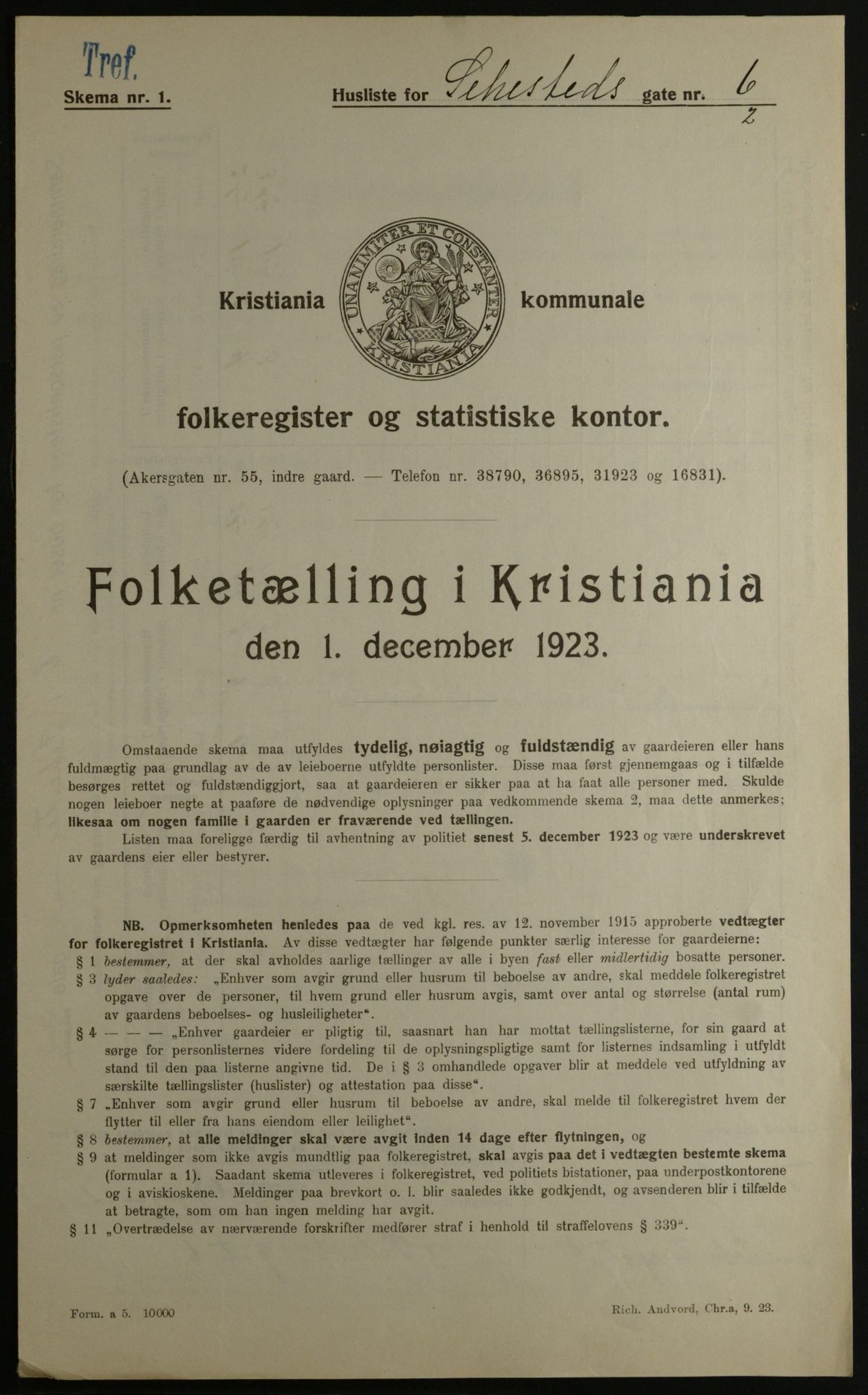 OBA, Municipal Census 1923 for Kristiania, 1923, p. 103959