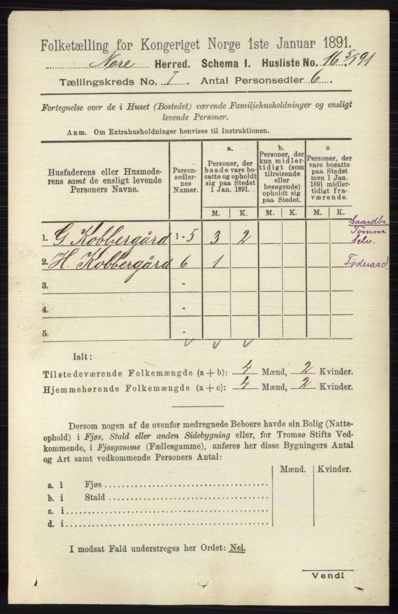 RA, 1891 census for 0633 Nore, 1891, p. 52