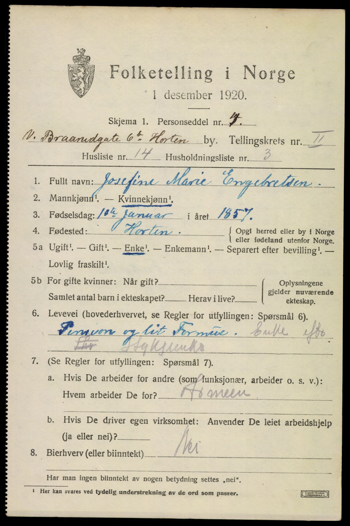 SAKO, 1920 census for Horten, 1920, p. 10375