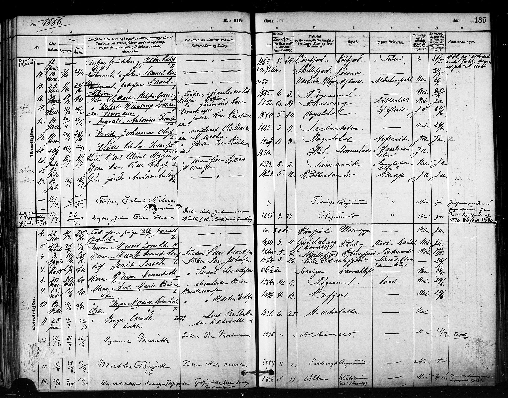 Talvik sokneprestkontor, SATØ/S-1337/H/Ha/L0012kirke: Parish register (official) no. 12, 1878-1886, p. 185